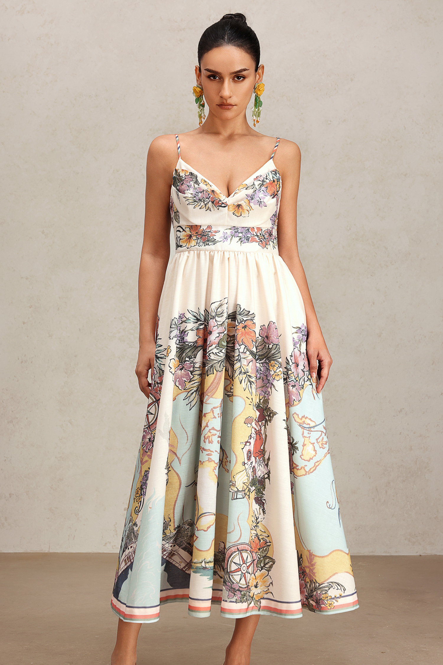 Ena Halter Floral Printed Midi Dress