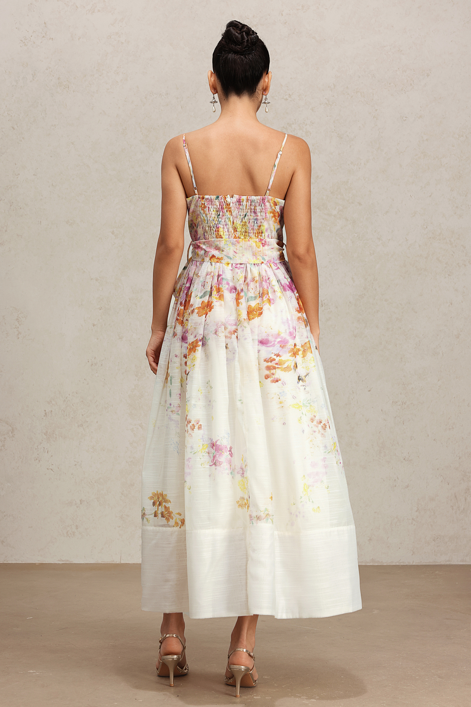 Debra Halter Bowknot Floral Printed Midi Dress