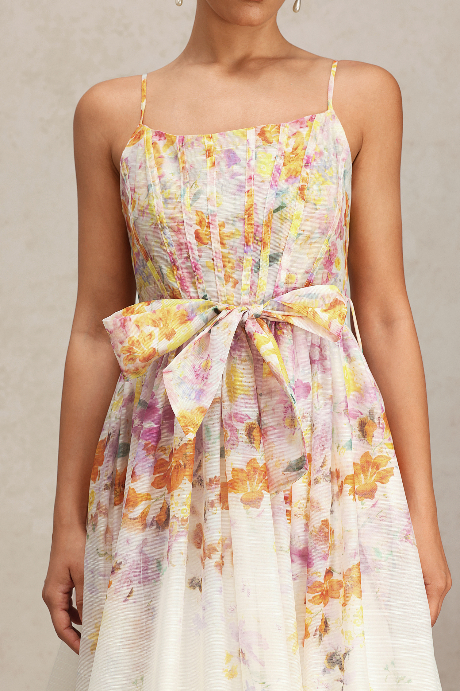 Debra Halter Bowknot Floral Printed Midi Dress