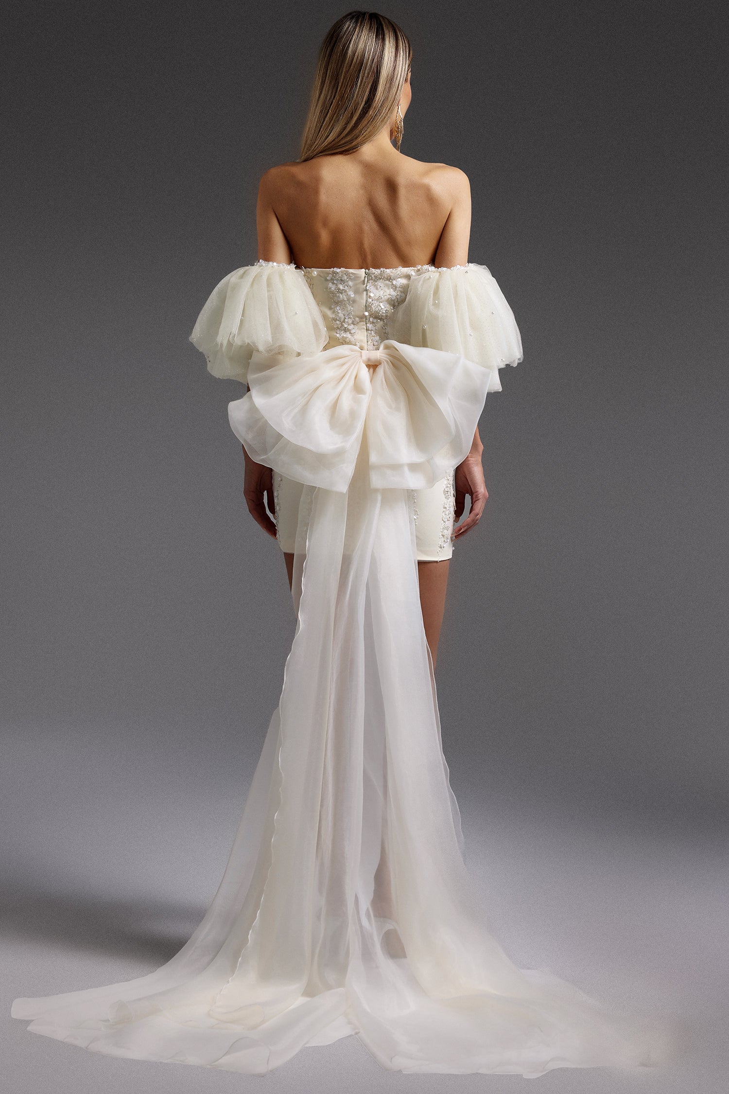 Emma Off-the-Shoulder Sequin Streaking Mini Dress