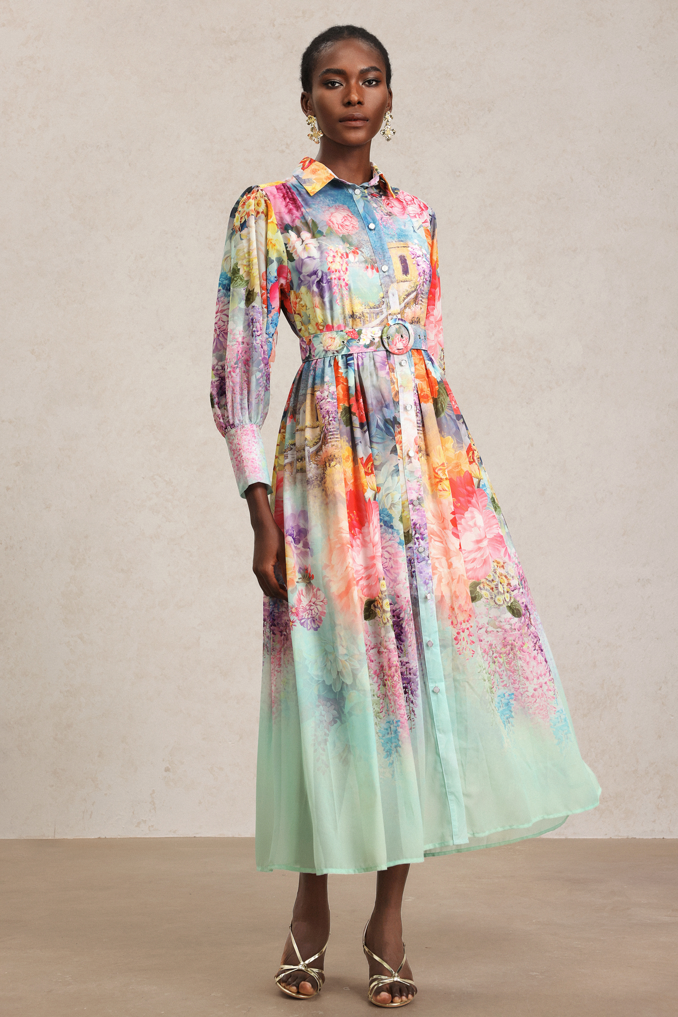 Erin Lapel Floral Printed Maxi Dress