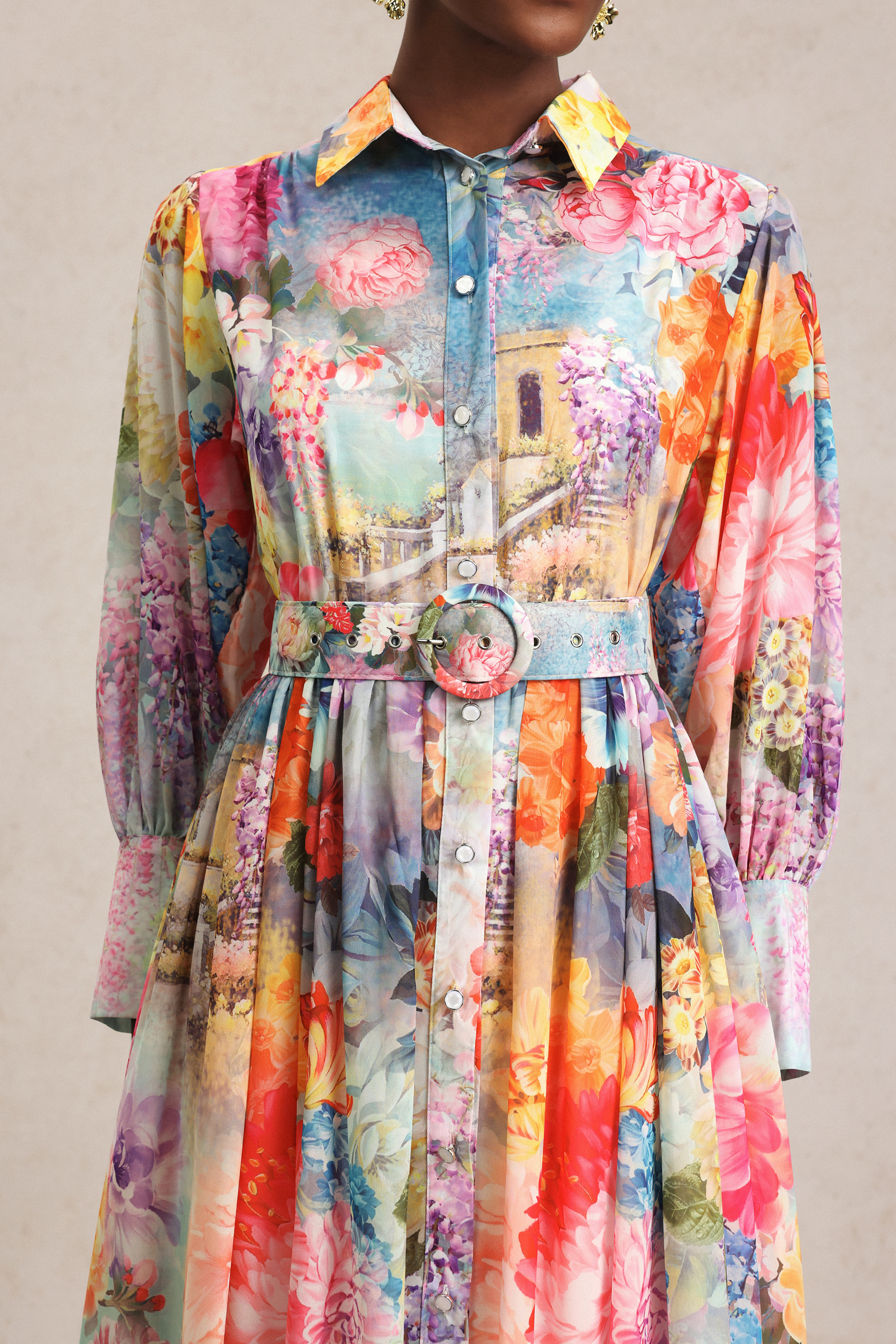 Erin Lapel Floral Printed Maxi Dress