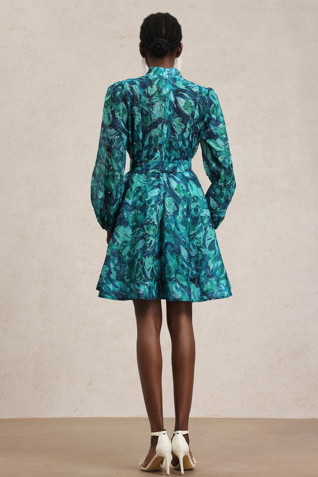 Elleri Long Sleeve Diamond Floral Printed Mini Dress