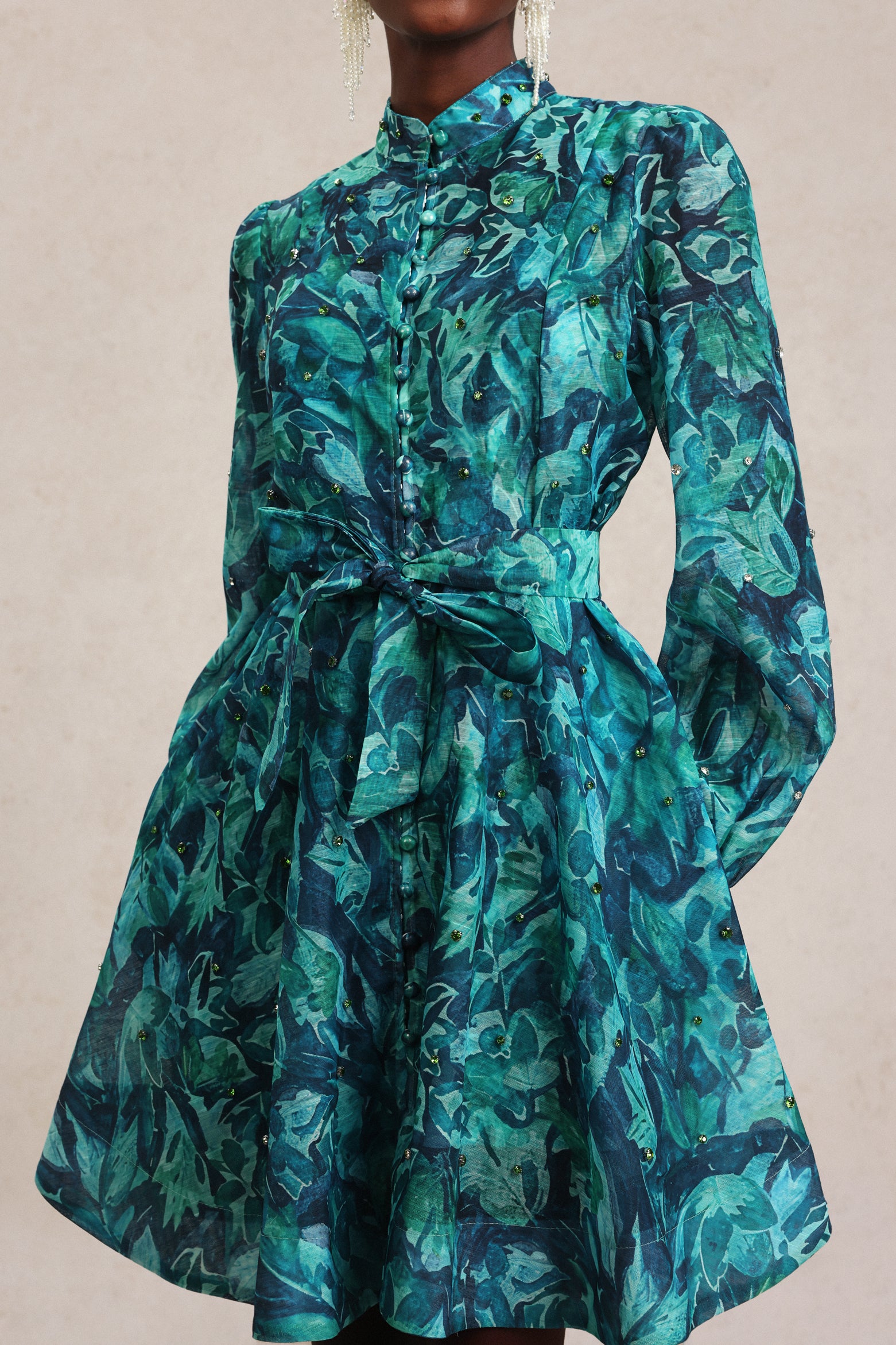 Elleri Long Sleeve Diamond Floral Printed Mini Dress