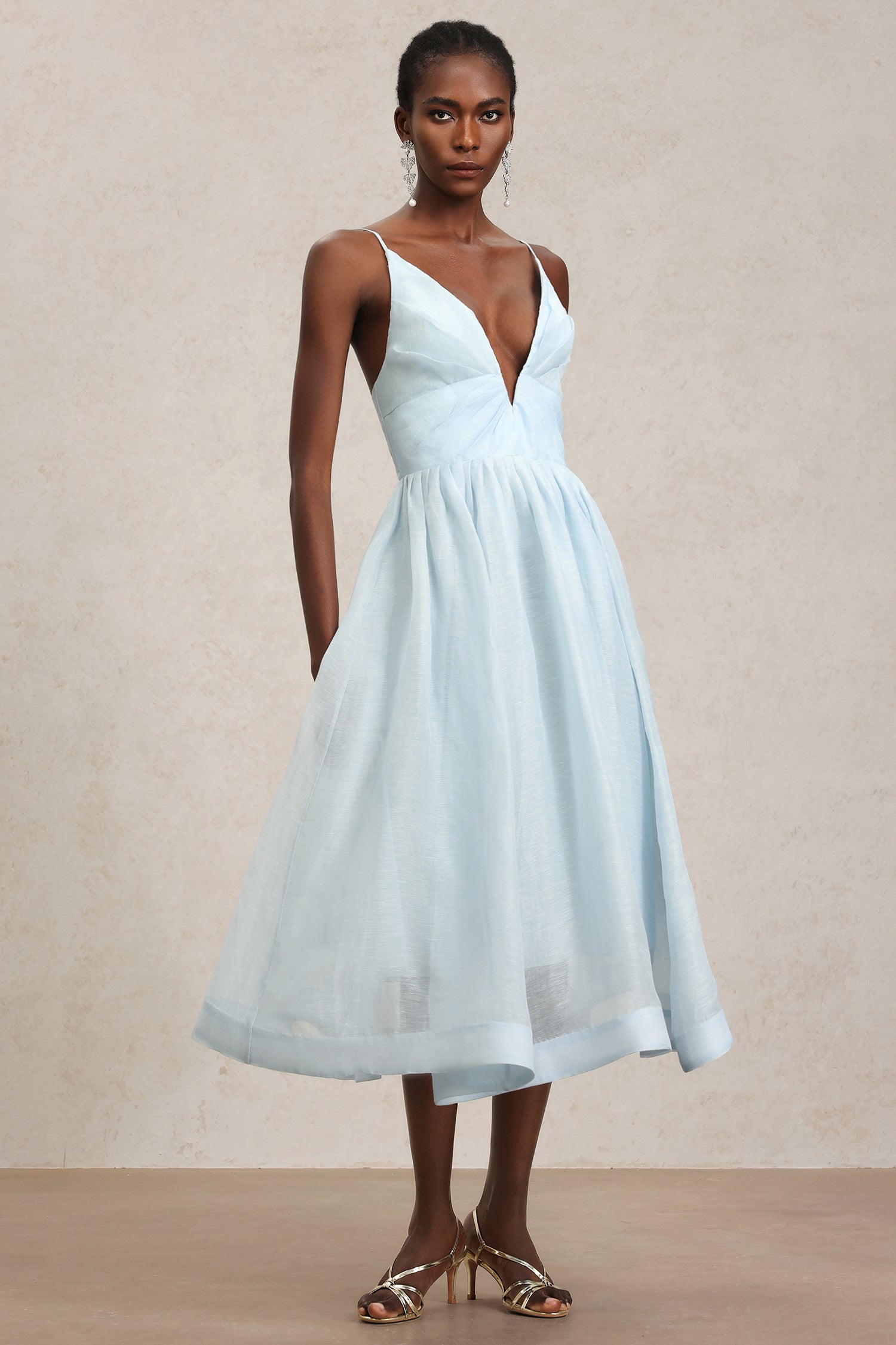 Radmila Halter Deep-V Folds Maxi Dress