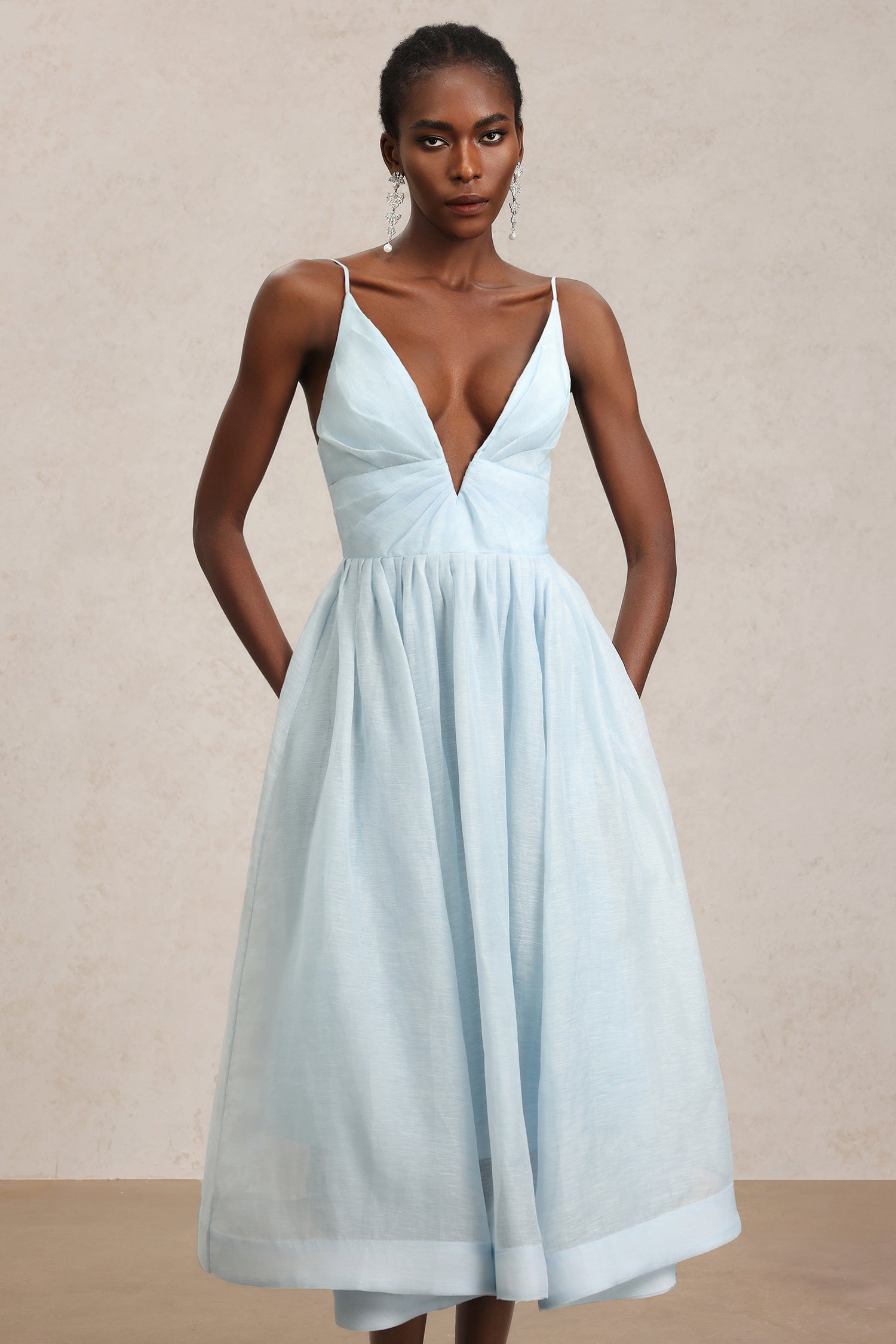 Radmila Halter Deep-V Folds Maxi Dress