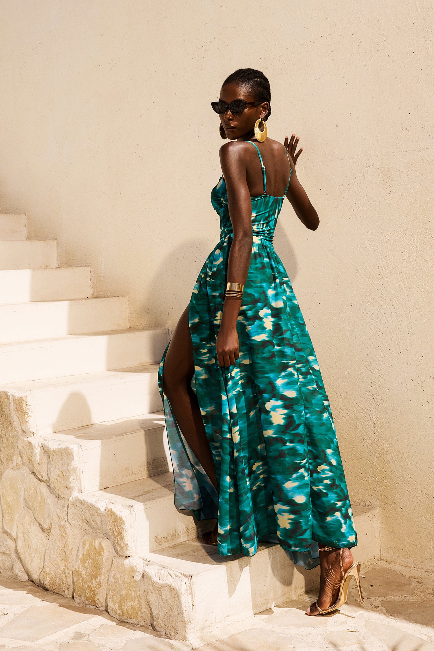 Habane Printing Sleeveless Hollow Out Slit Mini Swimwear Two-Piece Set