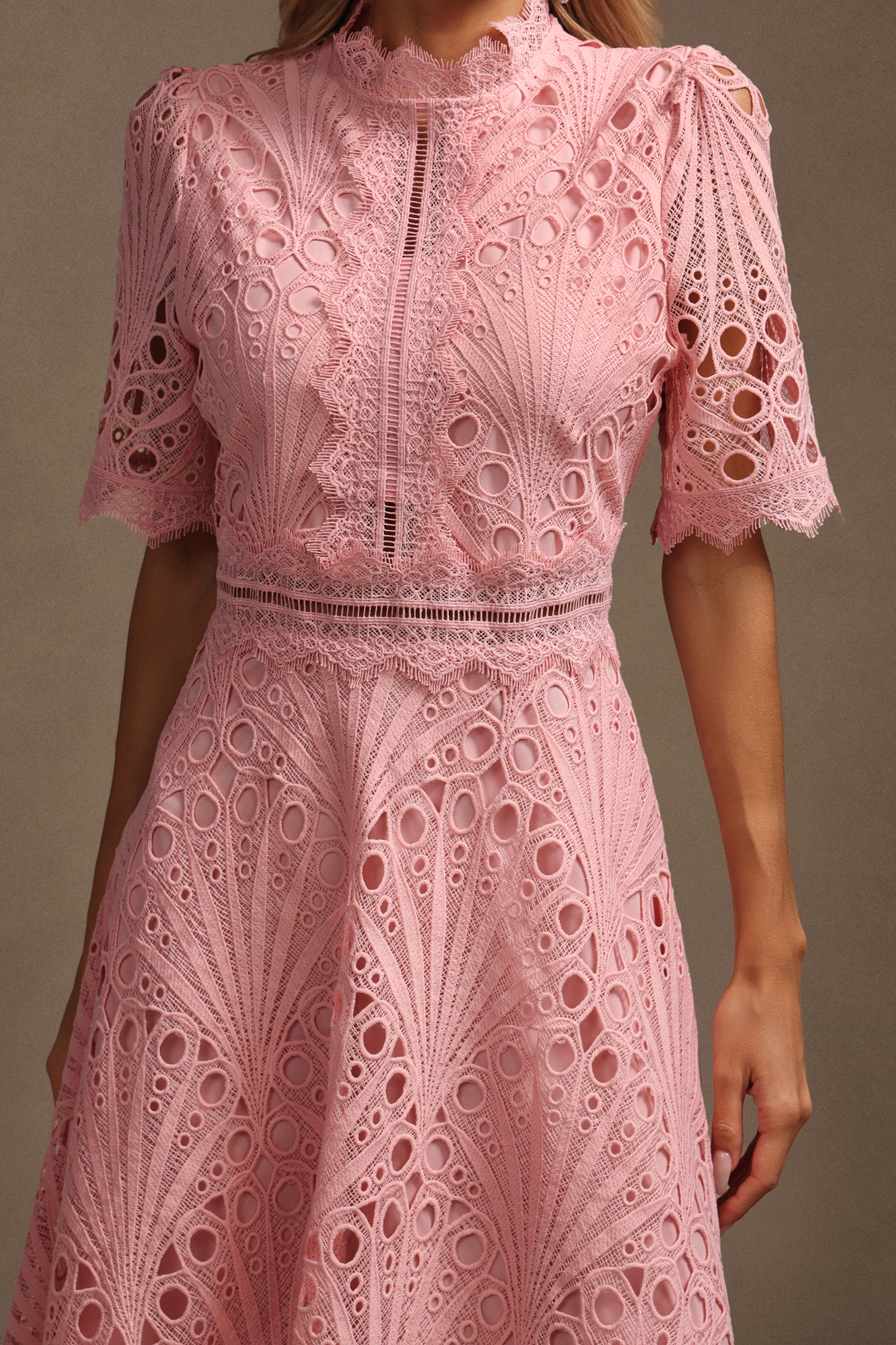 Lzada Short Sleeves Lace Hollow Out Midi Dress