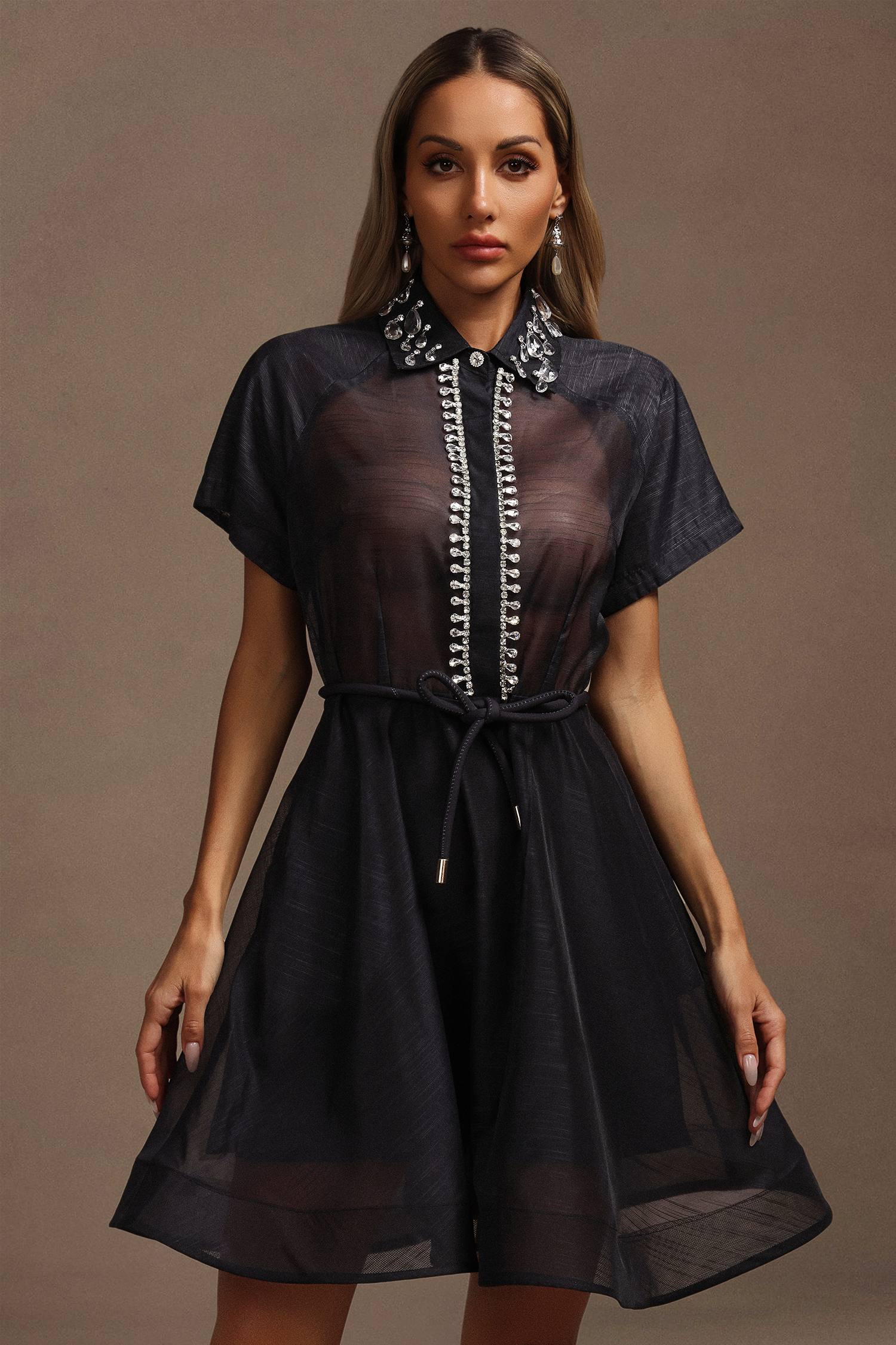 Gerianna Short Sleeves Diamond Mini Dress