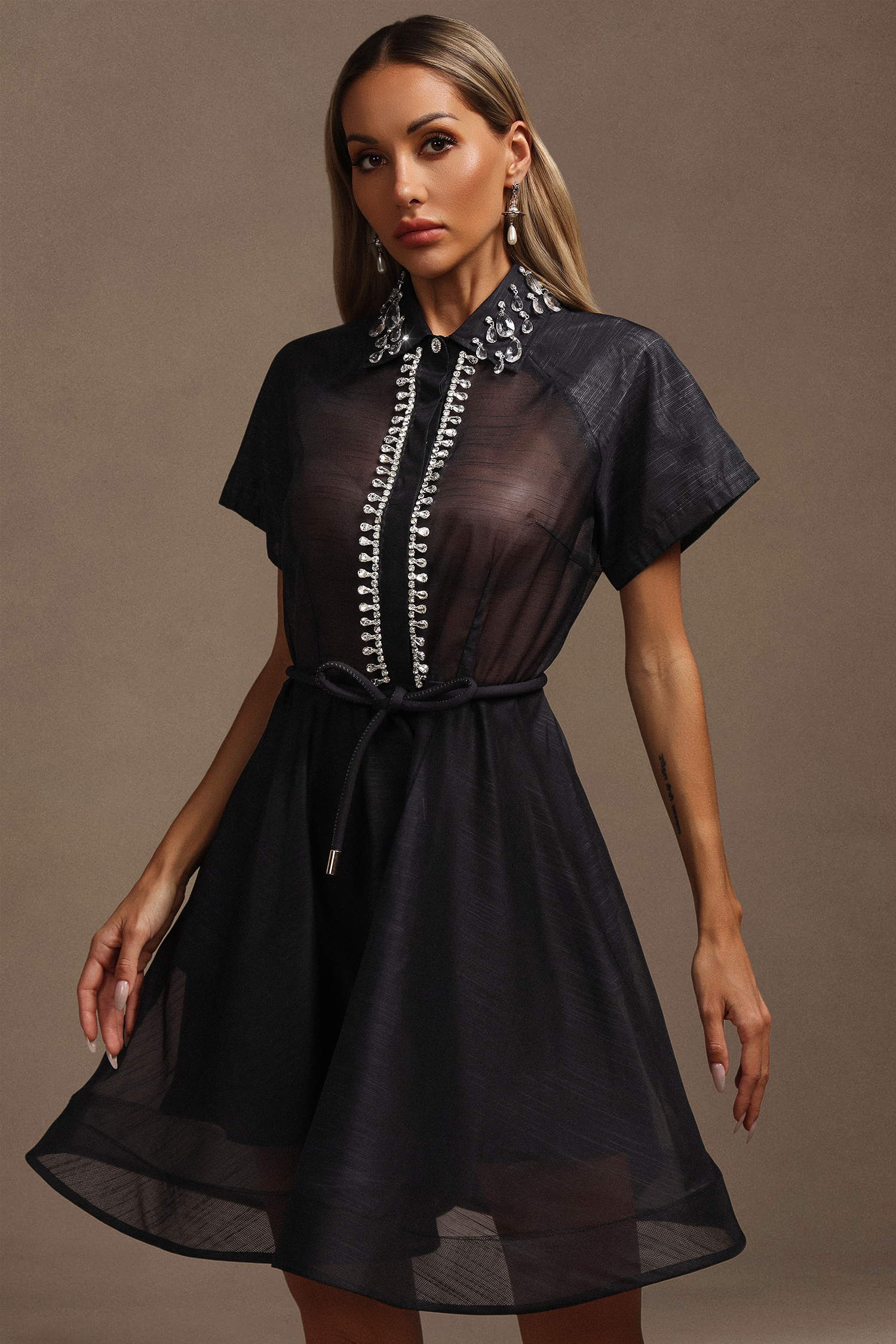 Gerianna Short Sleeves Diamond Mini Dress