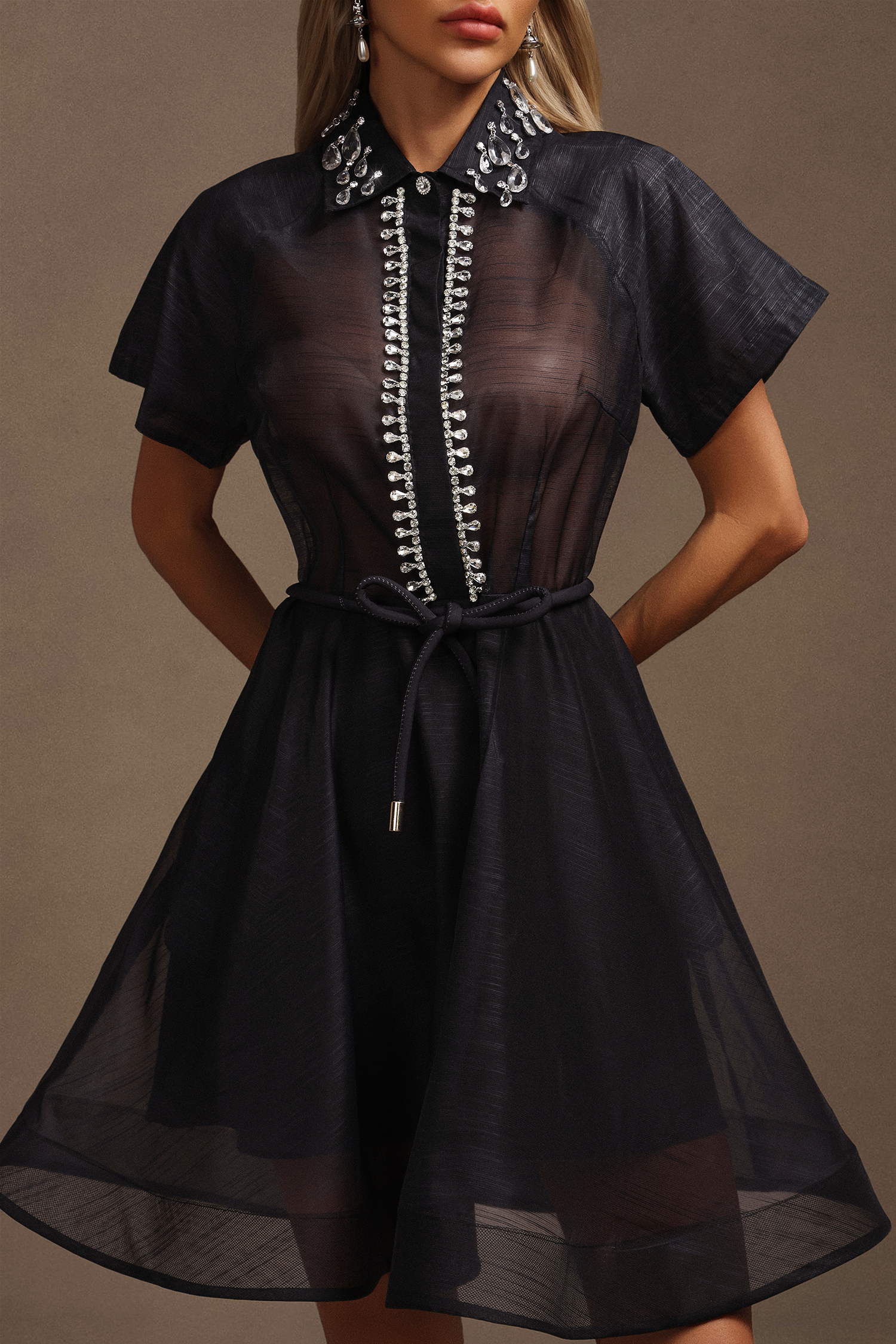 Gerianna Short Sleeves Diamond Mini Dress