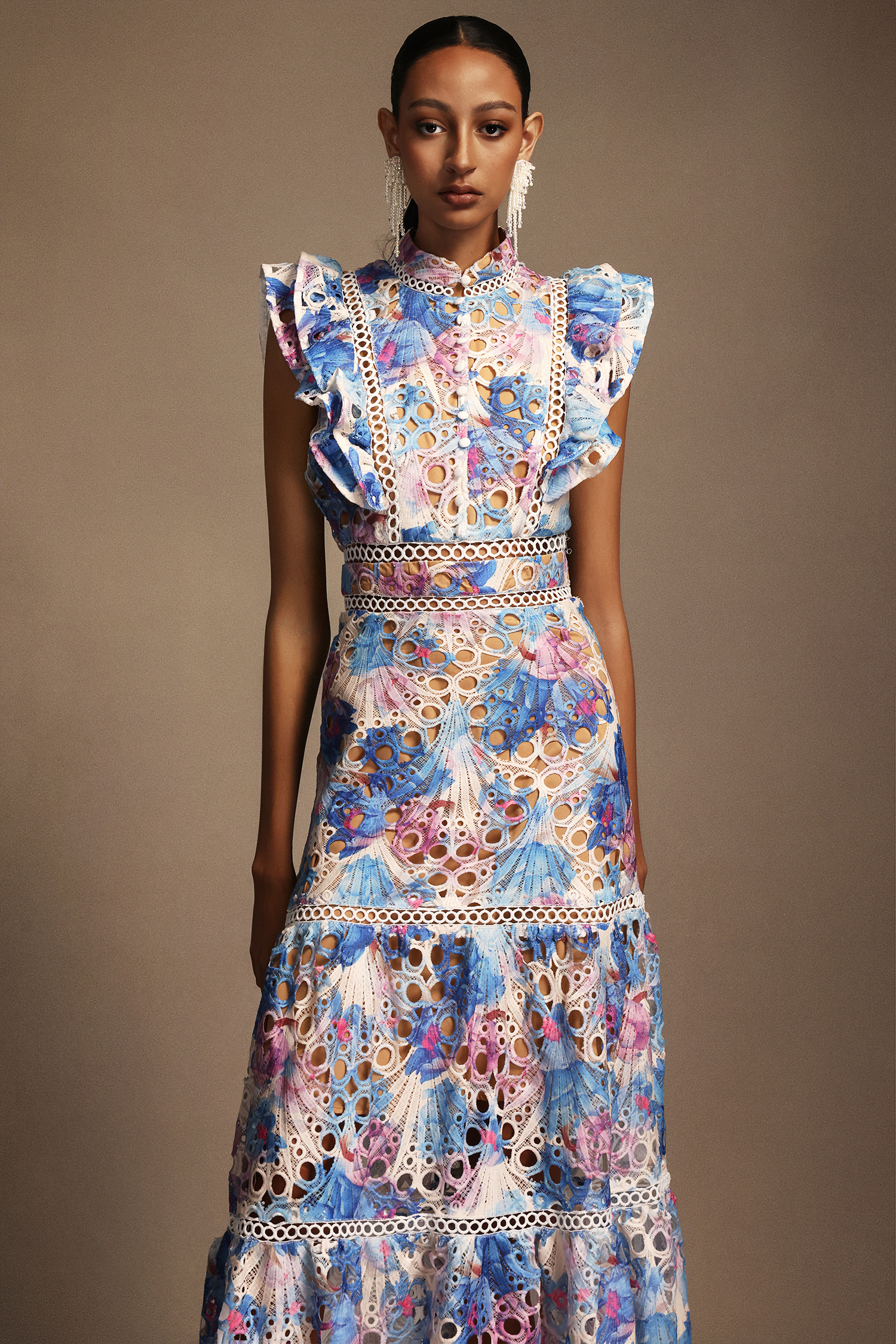 Nani Sleeveless Printed Lace Maxi Dress