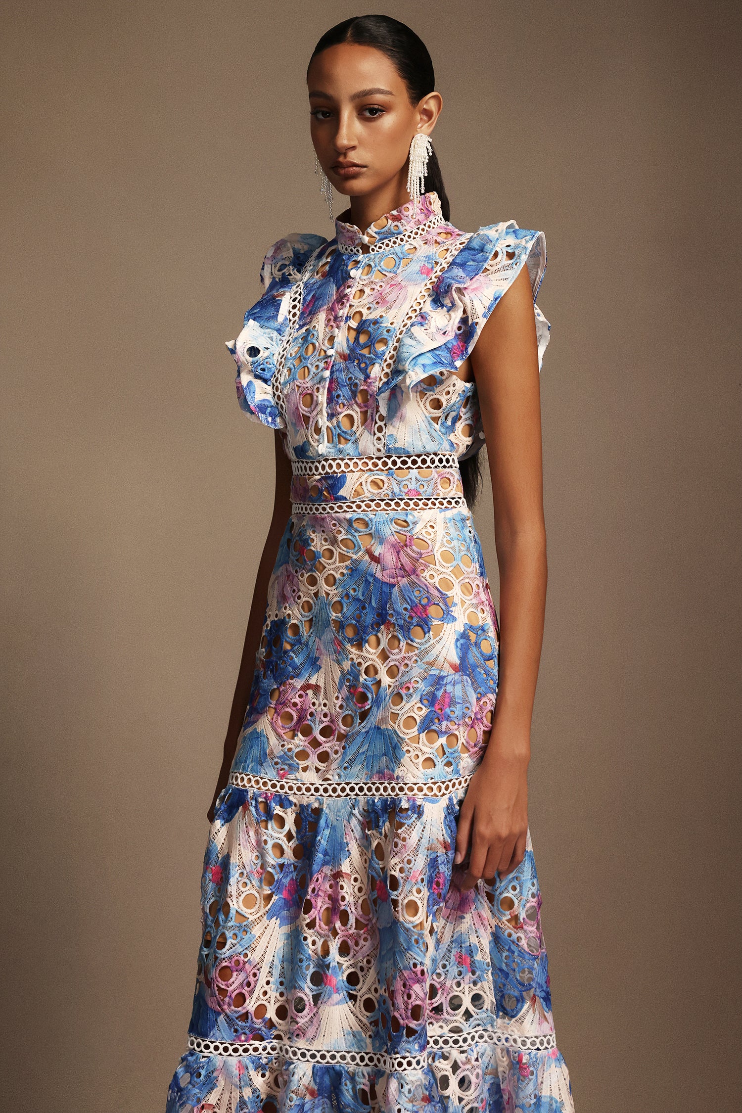 Nani Sleeveless Printed Lace Maxi Dress