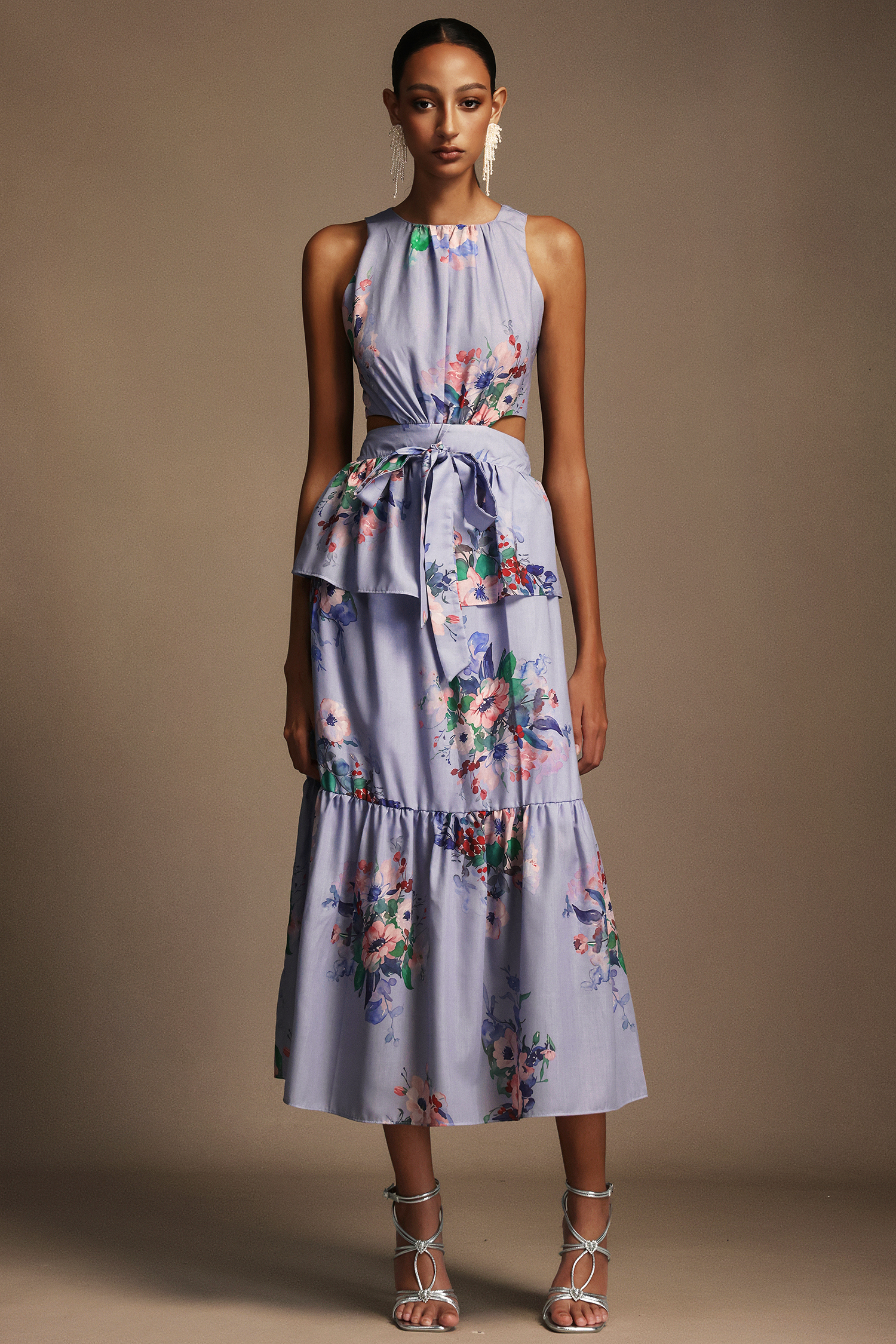 Pedra Round Neck Floral Printed Maxi Dress