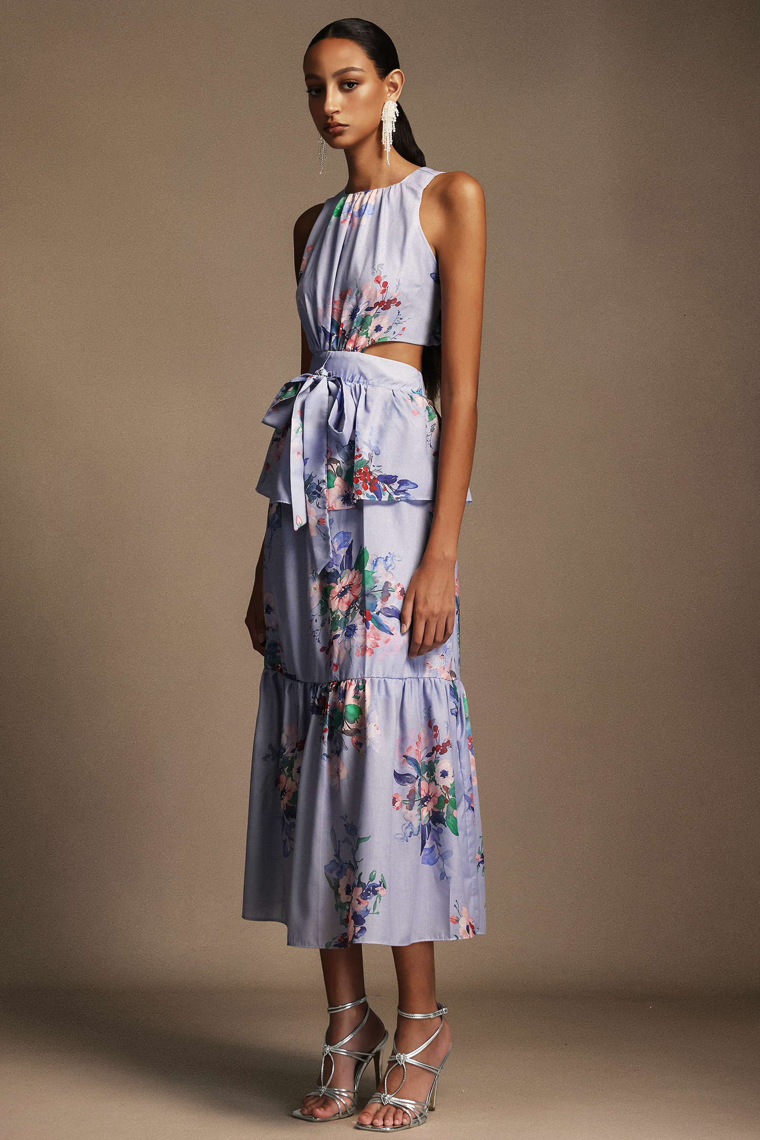 Pedra Round Neck Floral Printed Maxi Dress