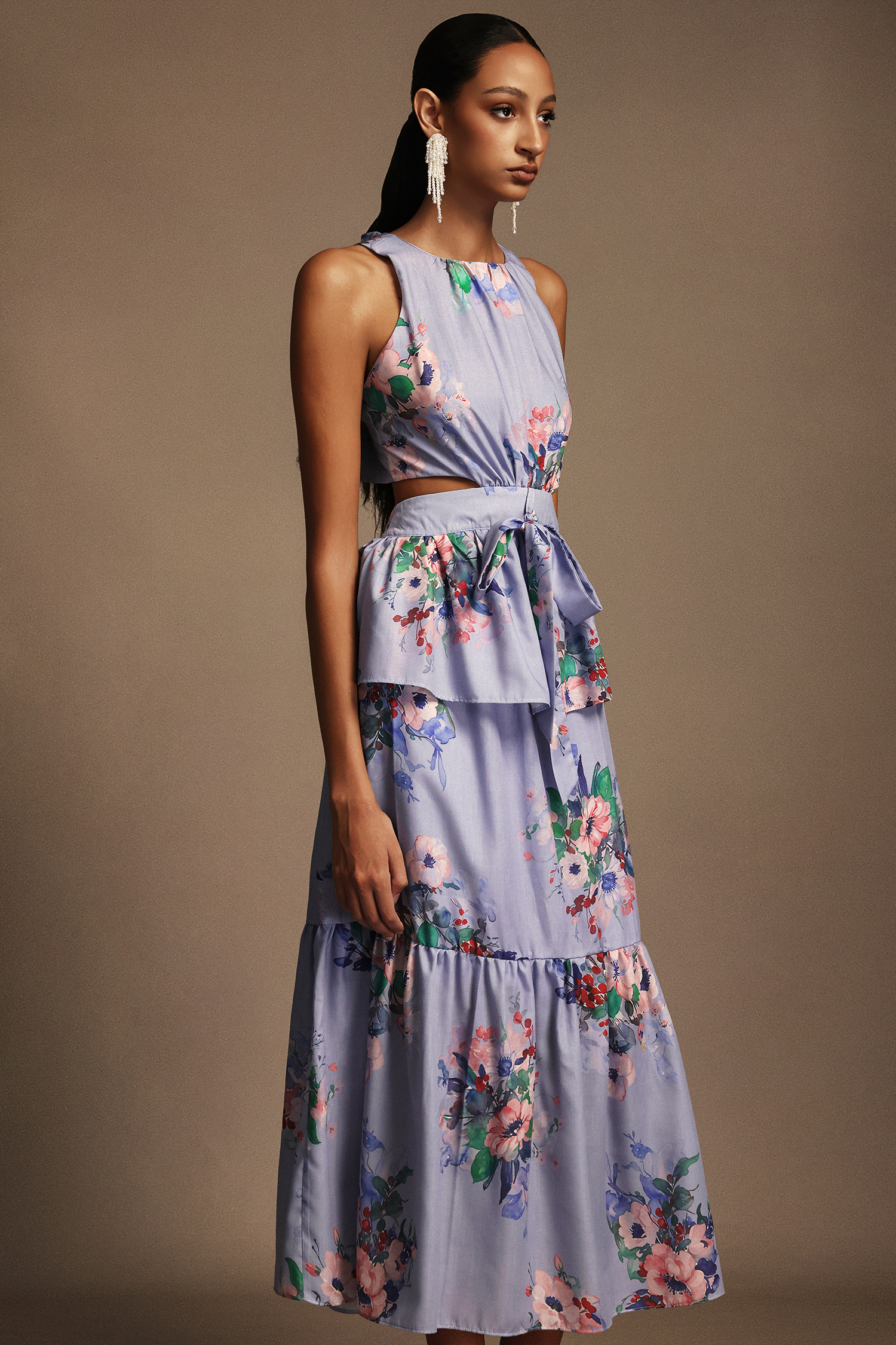 Pedra Round Neck Floral Printed Maxi Dress
