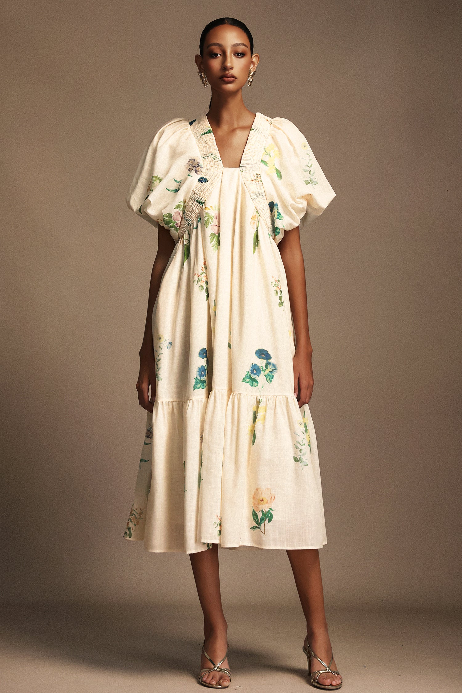 Merrit Short Sleeves Floral Printed Midi Dress