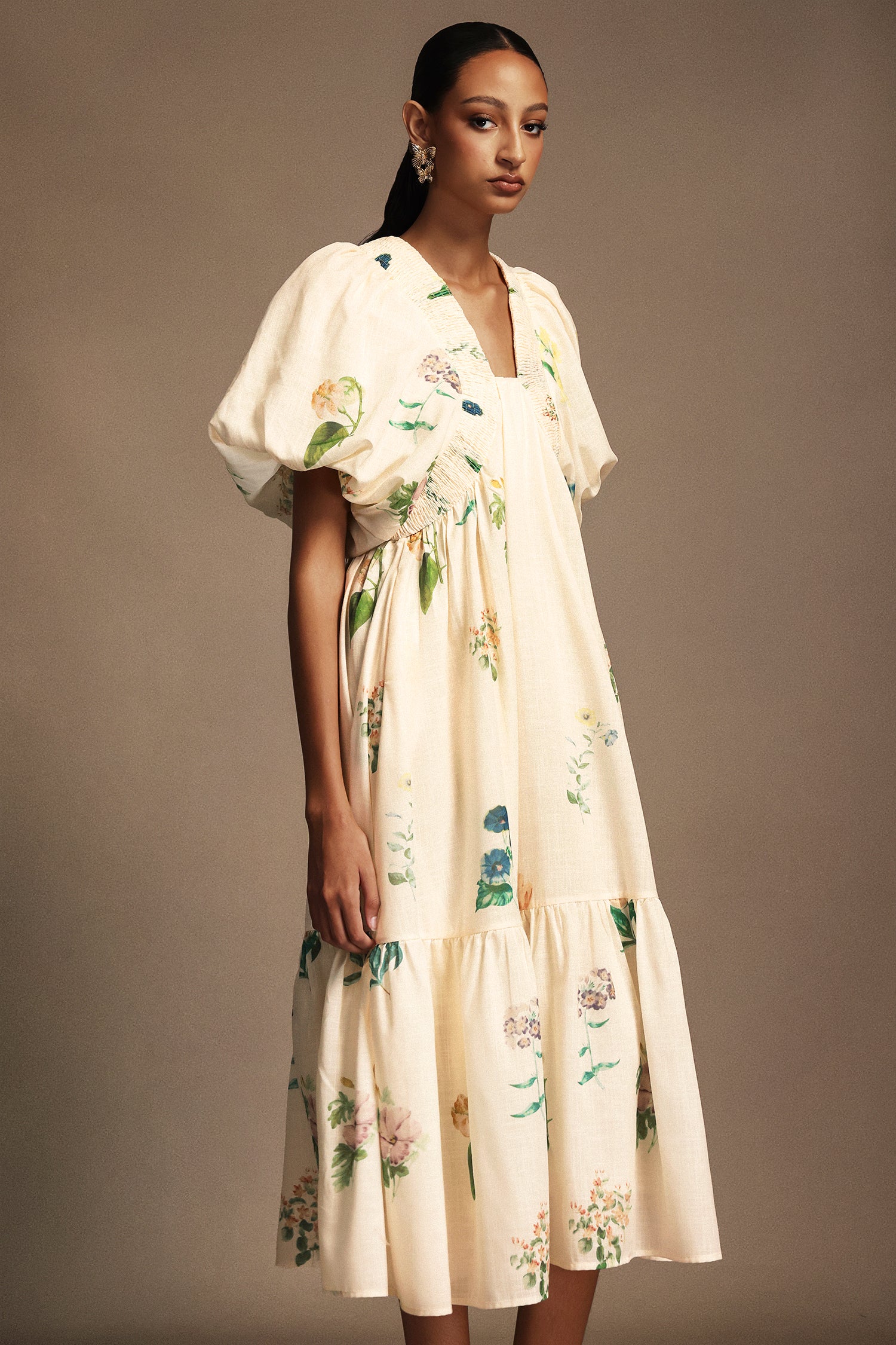 Merrit Short Sleeves Floral Printed Midi Dress