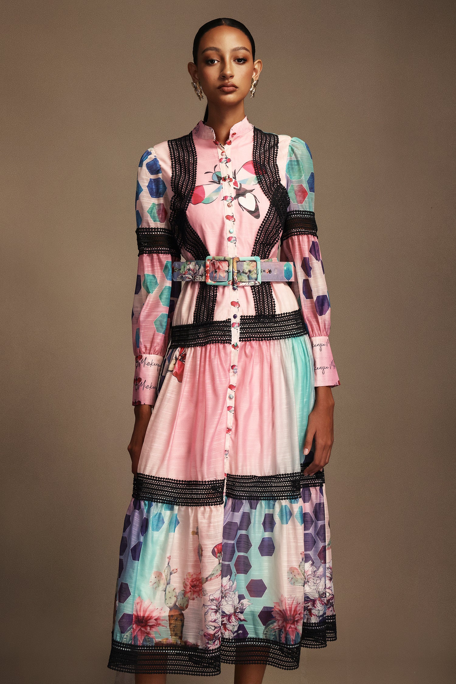 Ruth Long Sleeves Floral Printed Lace Maxi Dress