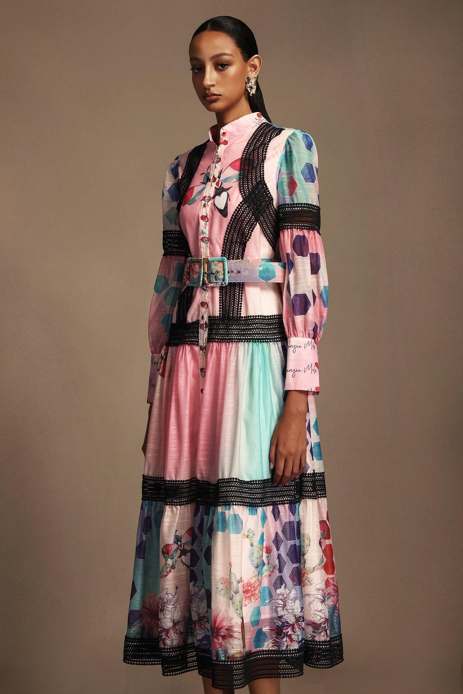 Ruth Long Sleeves Floral Printed Lace Maxi Dress