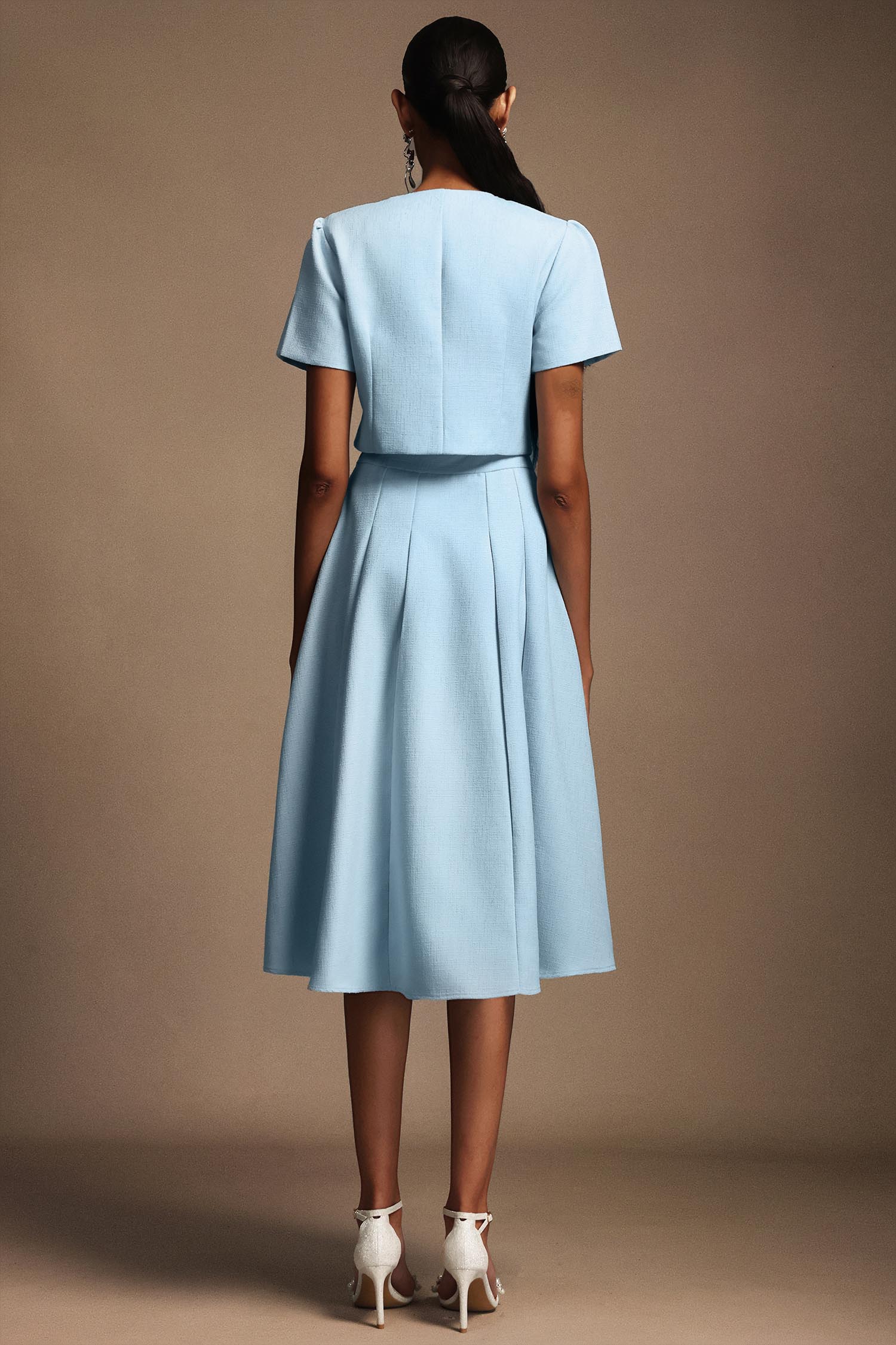 Katrina Round Neck Puff Sleeves Top And Skirt Two-Piece Set