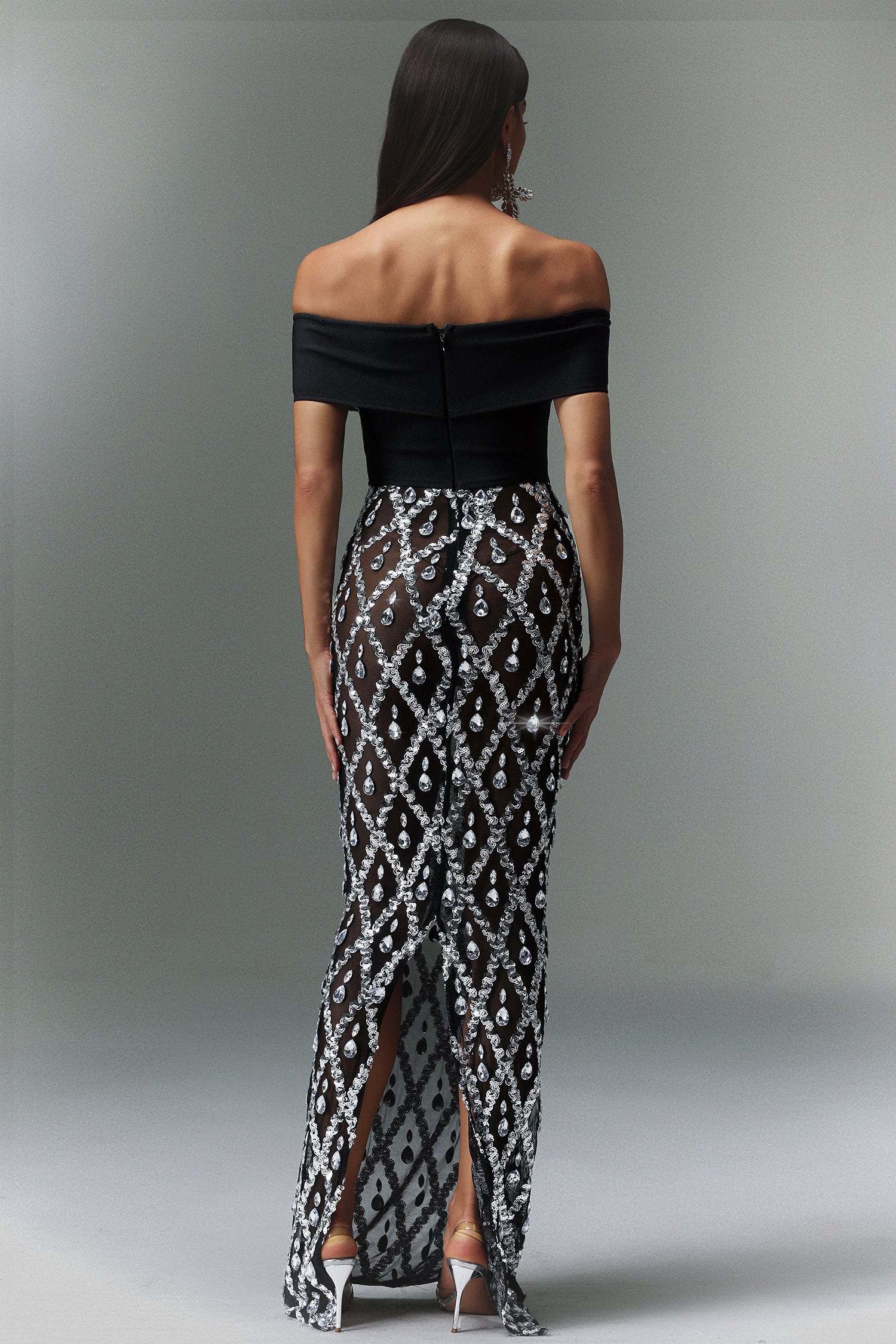 Masaka Off-The-Shoulder Diamond Maxi Dress