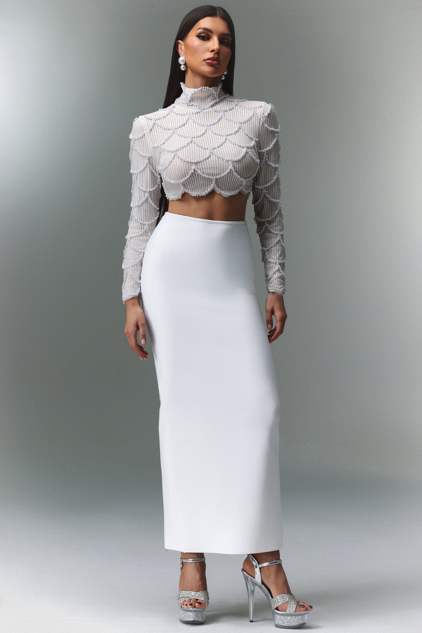 Riane Long Sleeves Pearl Bandage Two-Piece Set