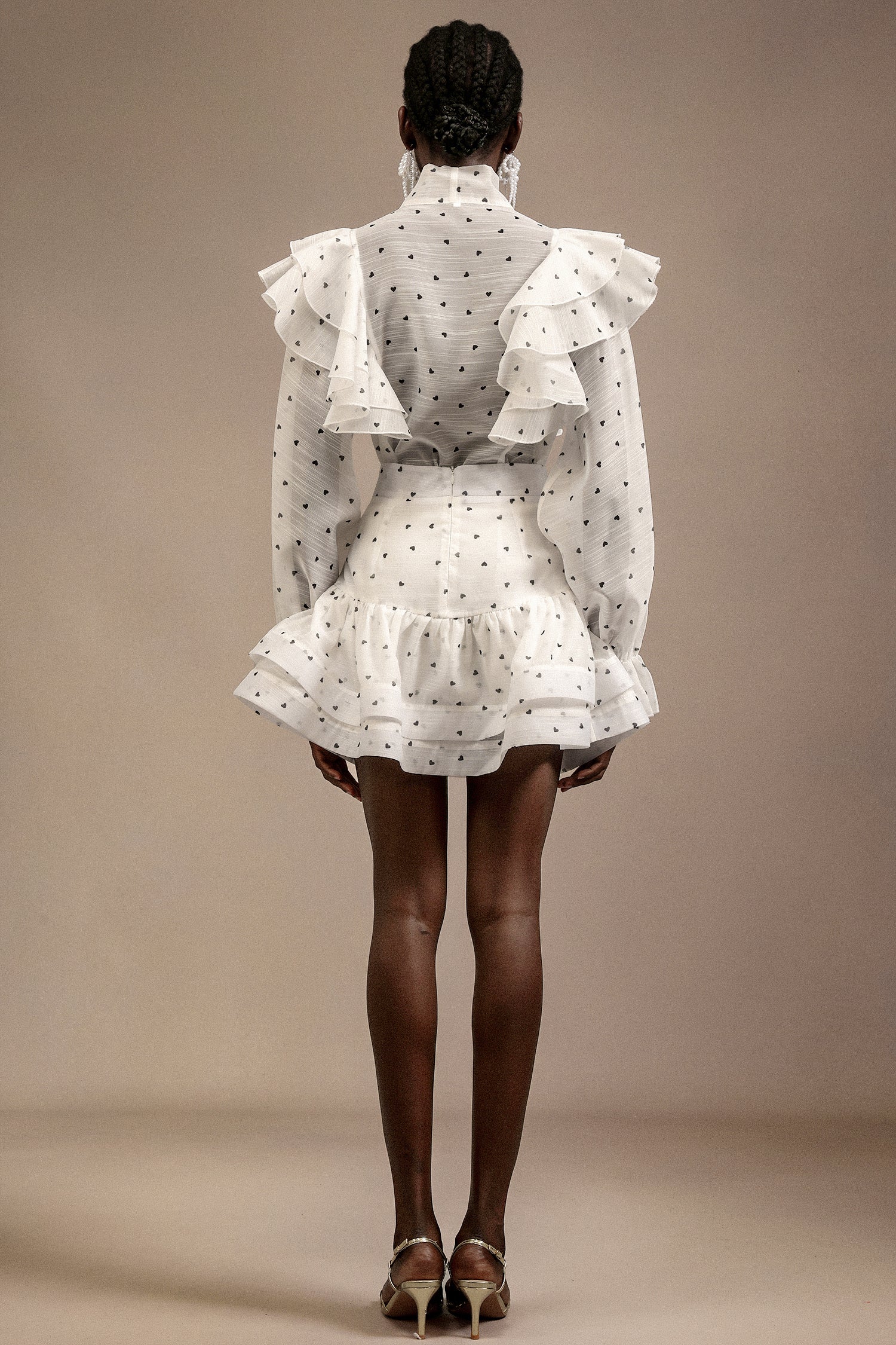 Walda Long Sleeves Dot Printed Folds Two-Piece Set