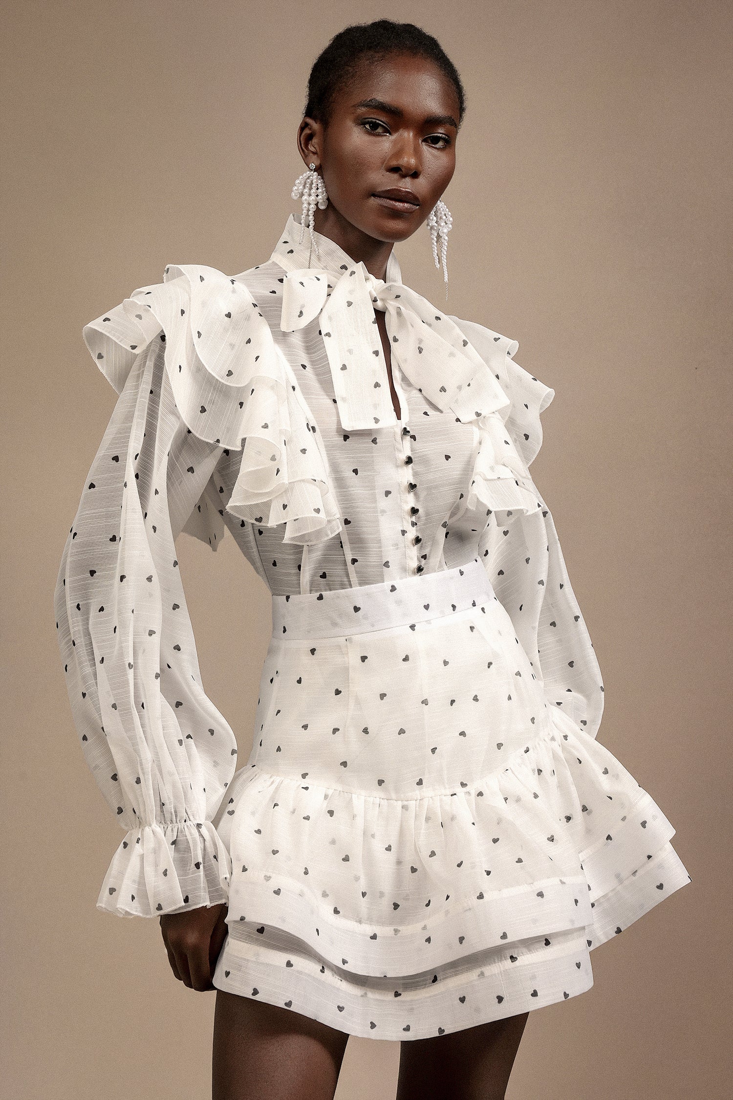 Walda Long Sleeves Dot Printed Folds Two-Piece Set