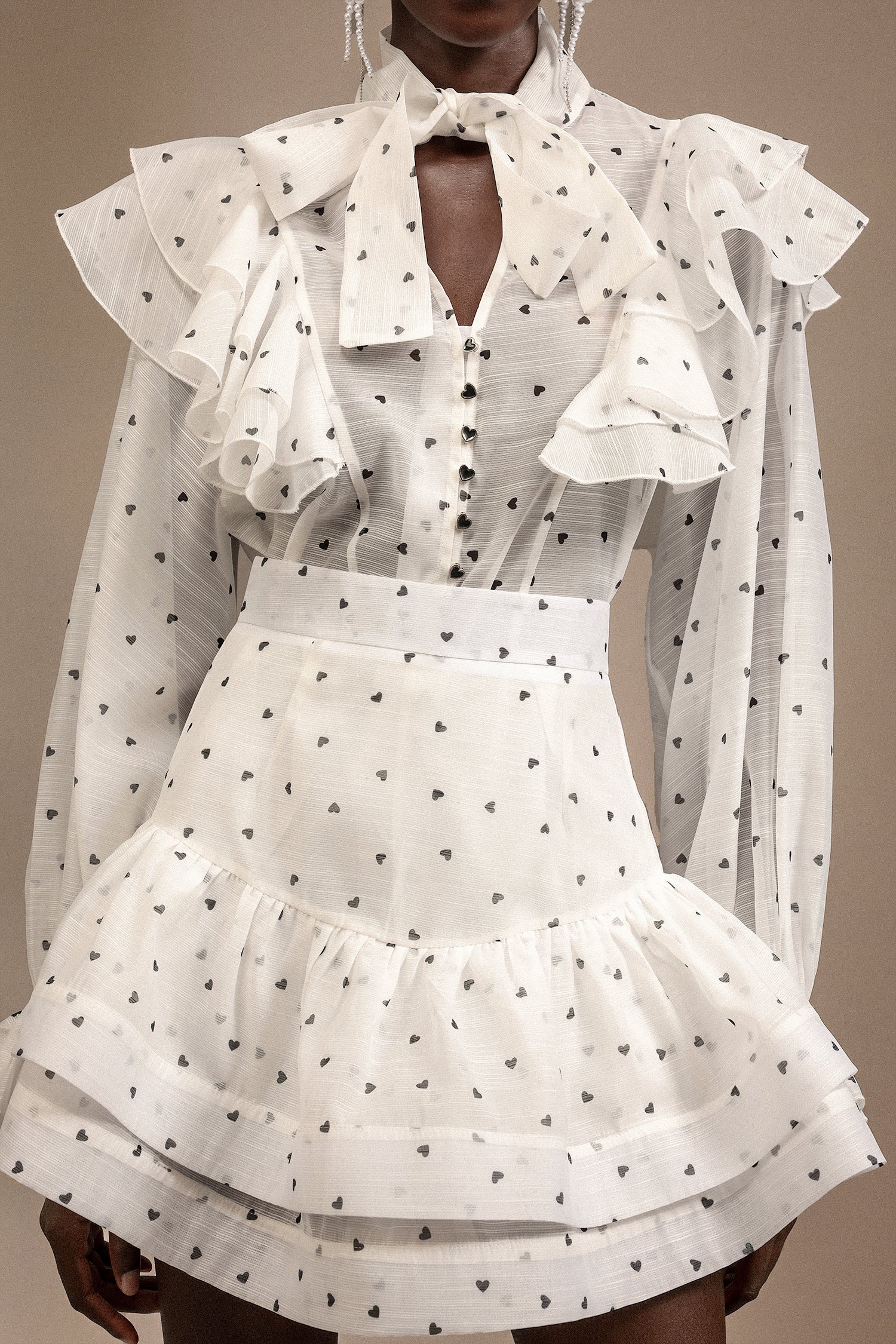 Walda Long Sleeves Dot Printed Folds Two-Piece Set