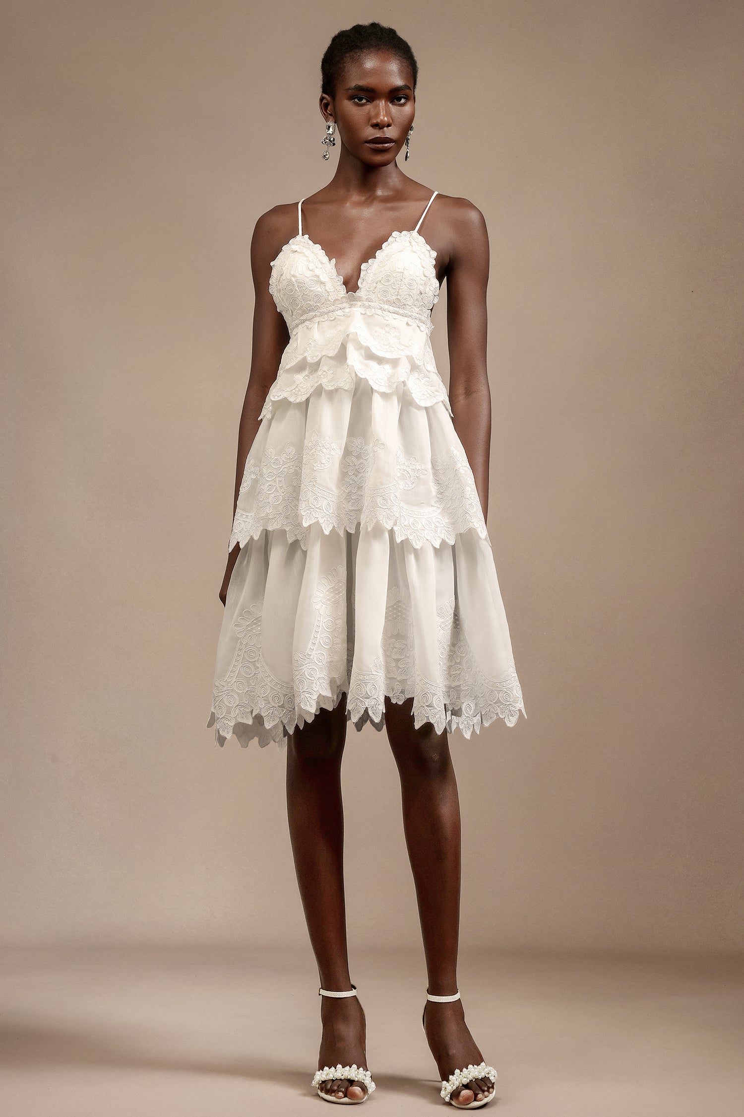 Juny V-Neck Halter Embroidery Lace Mini Dress