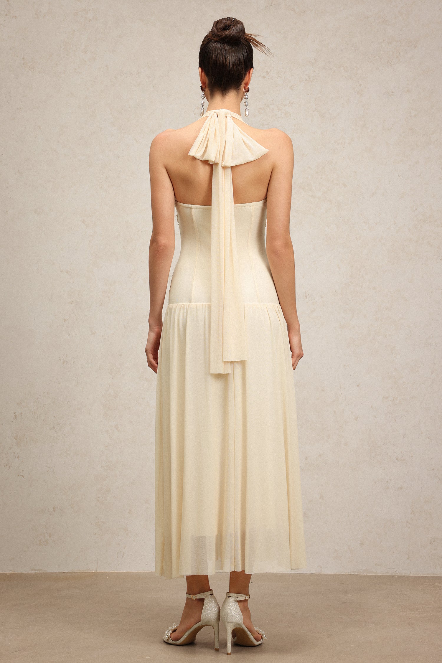 Janiyah Sleeveless Folds Diamond Maxi Dress