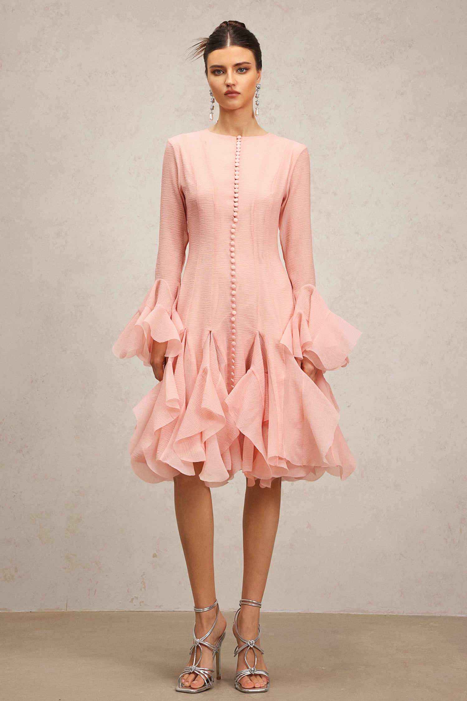 Winnie Long Sleeves Folds Midi Dress