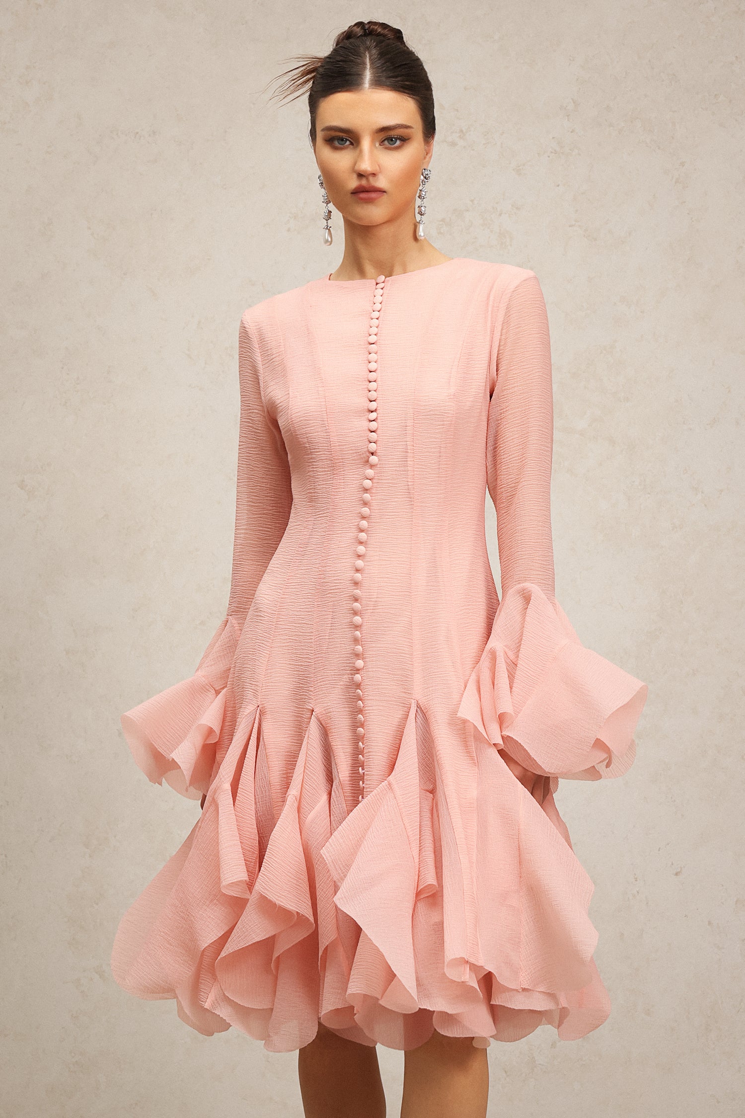 Winnie Long Sleeves Folds Midi Dress