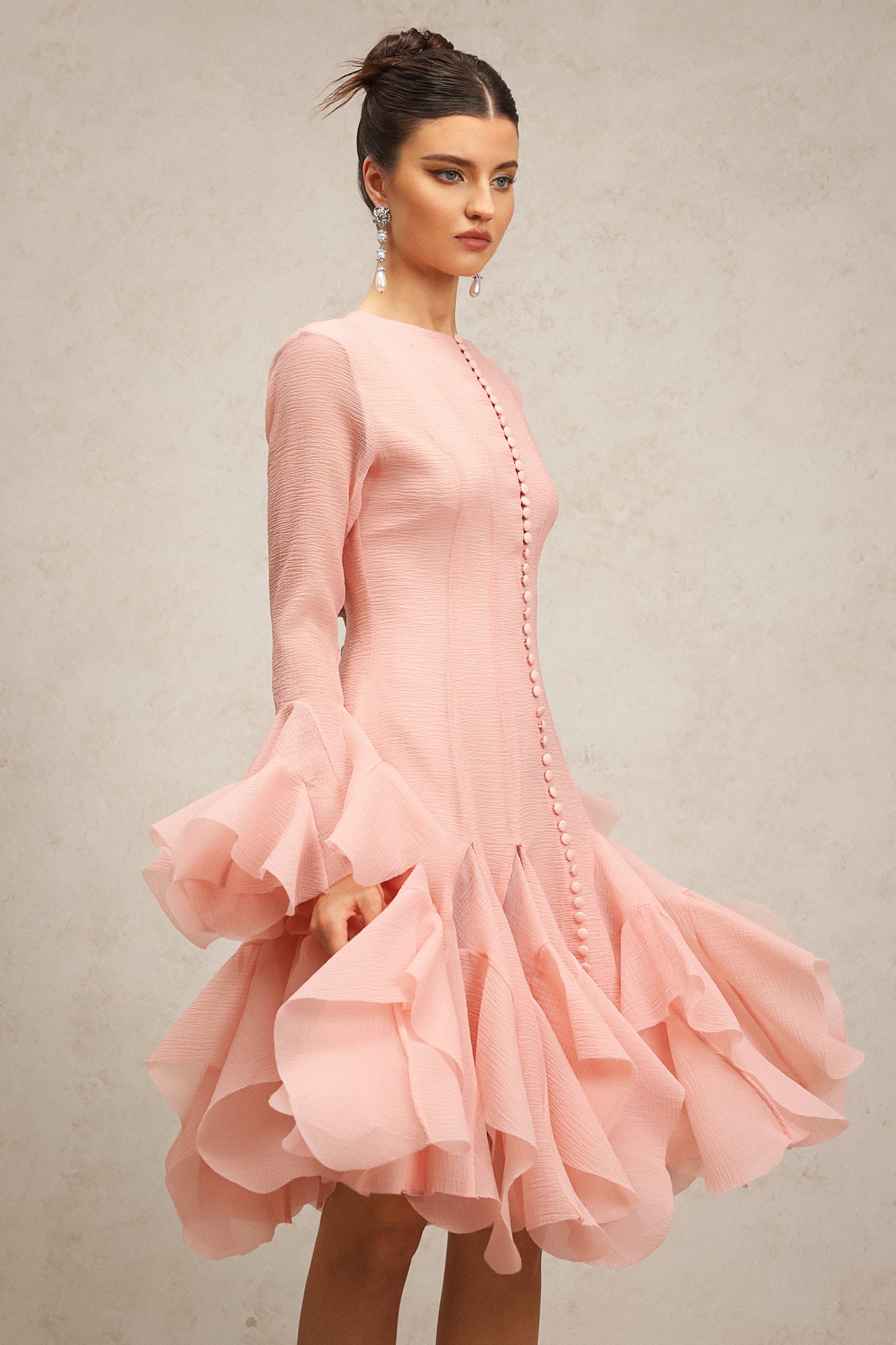 Winnie Long Sleeves Folds Midi Dress