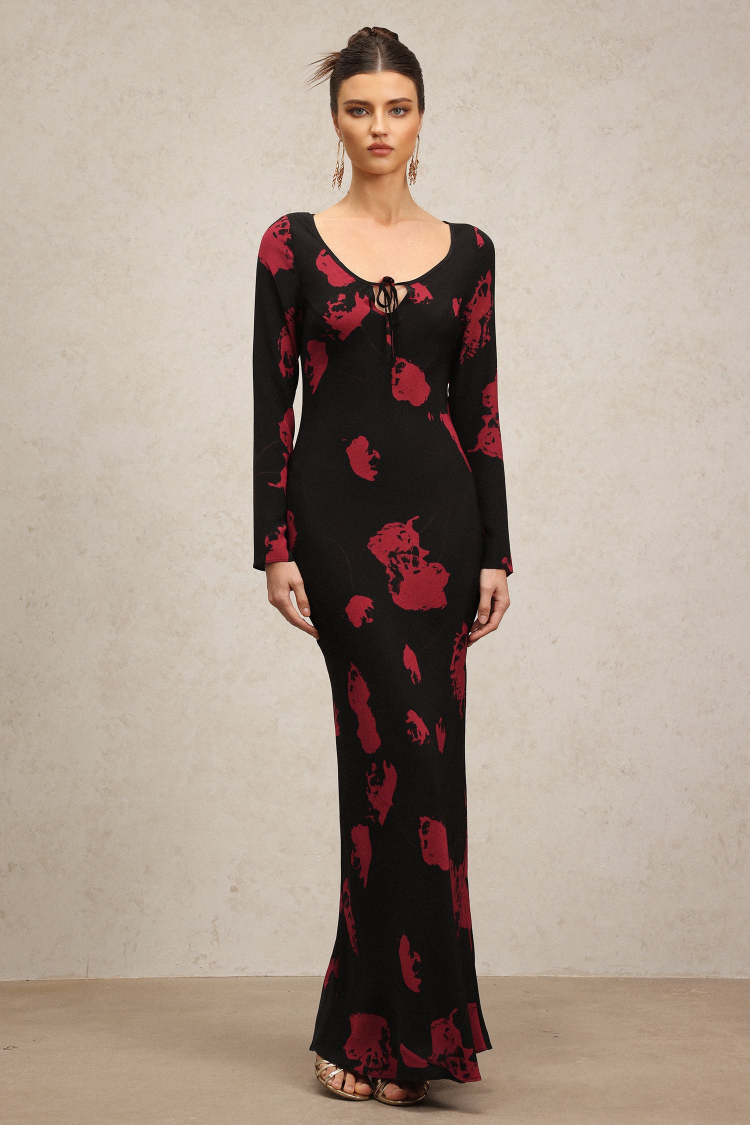 Monroe Long Sleeve V-Neck Printing Maxi Dress