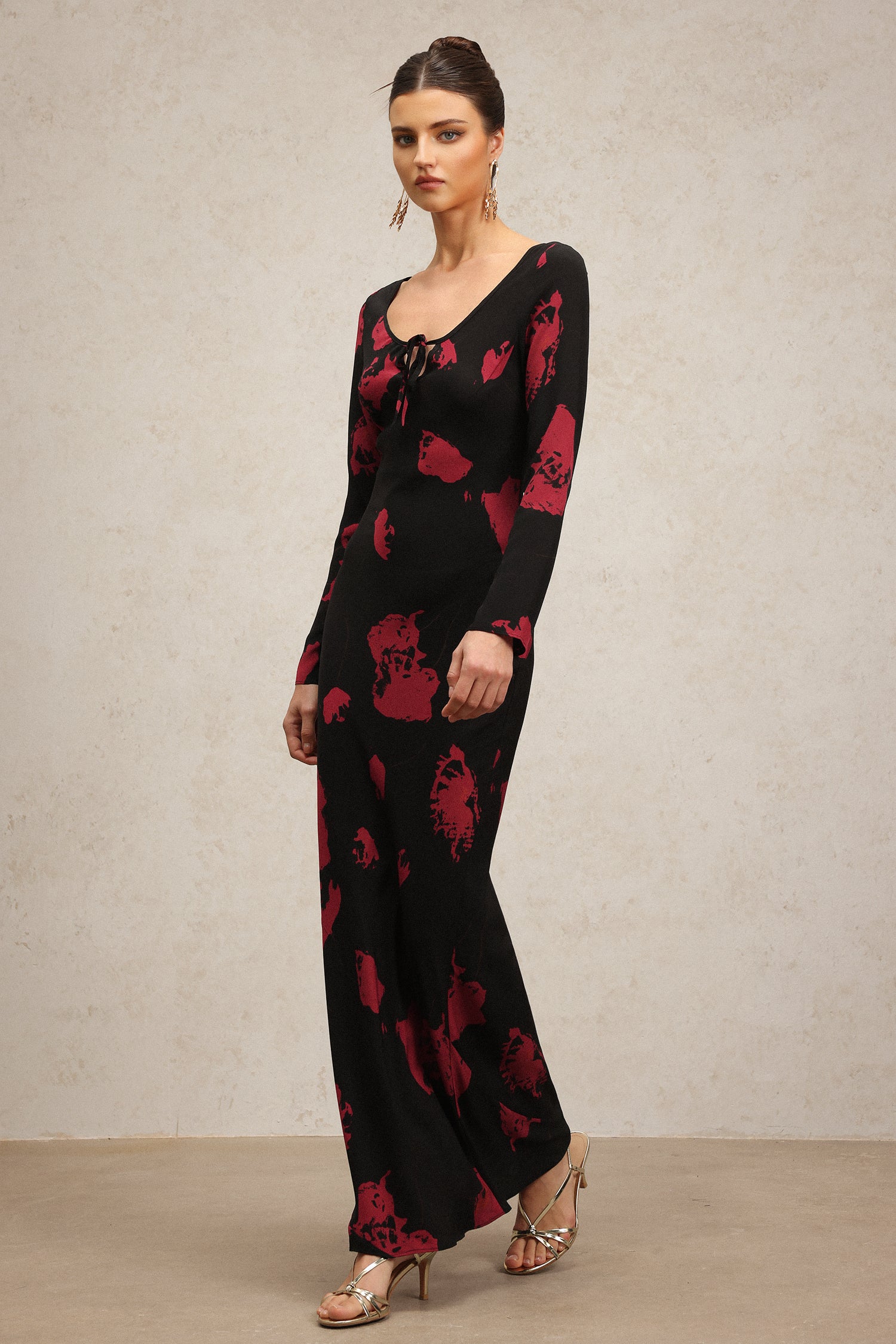 Monroe Long Sleeve V-Neck Printing Maxi Dress