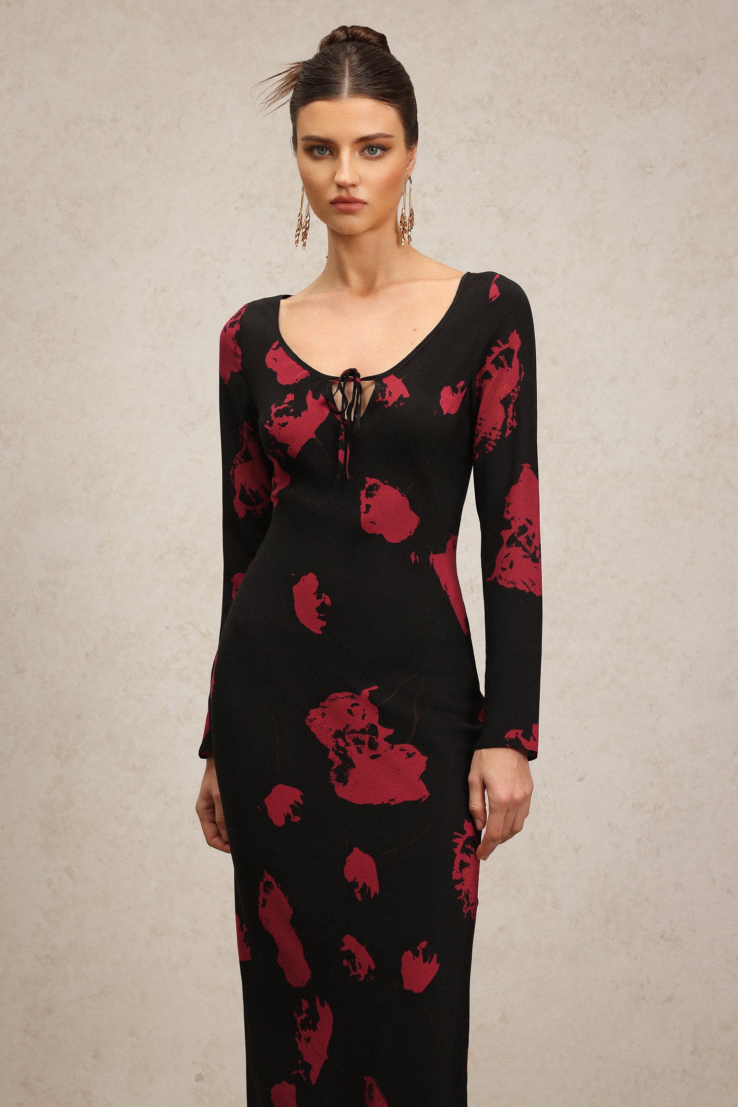 Monroe Long Sleeve V-Neck Printing Maxi Dress