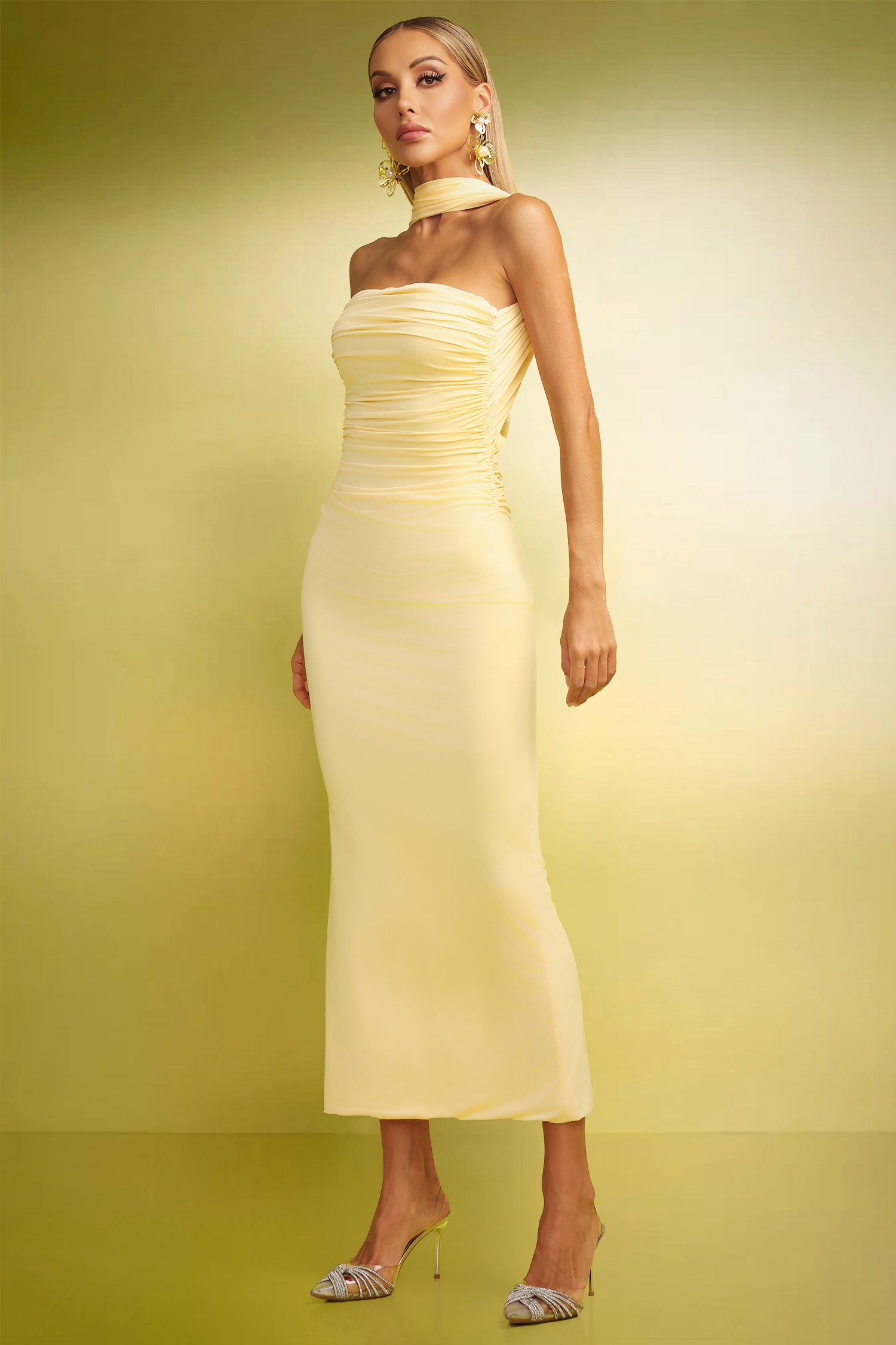 Kaxani Strapless Slim Flowers Backless Maxi Dress