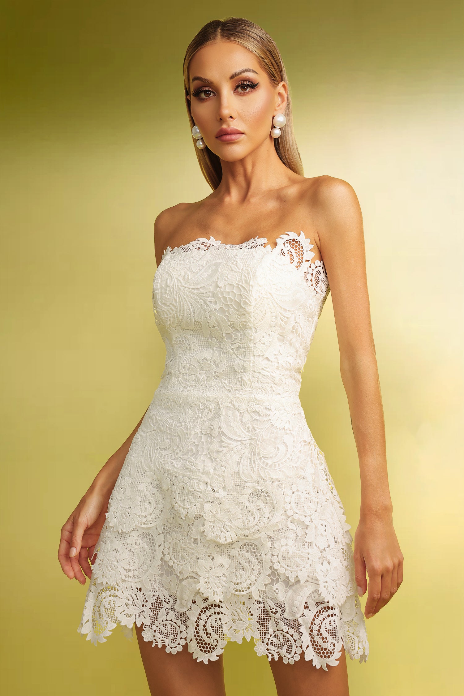 Yuico Lace Strapless Mini Dress