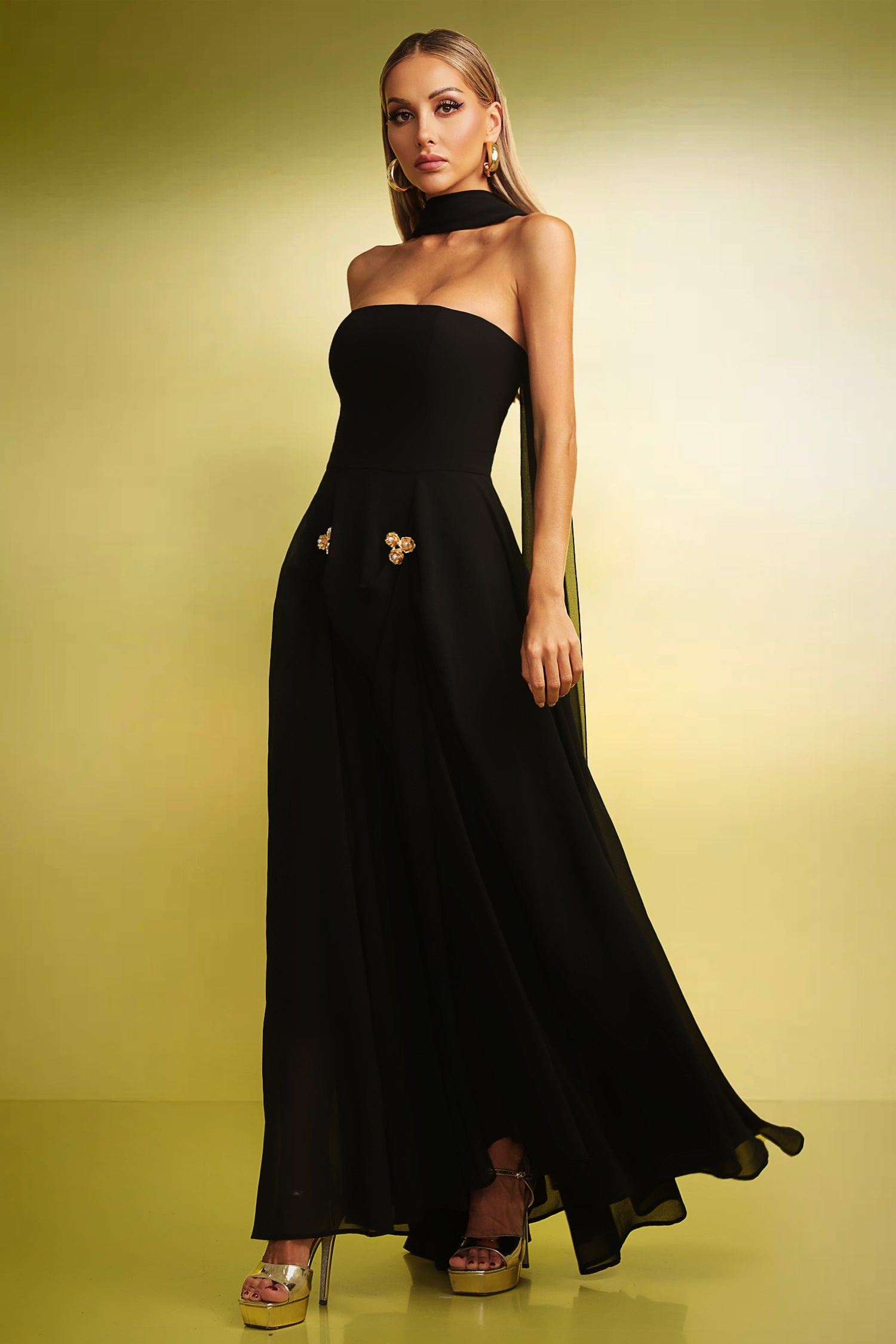 Siara Ribbon Strapless Maxi Dress