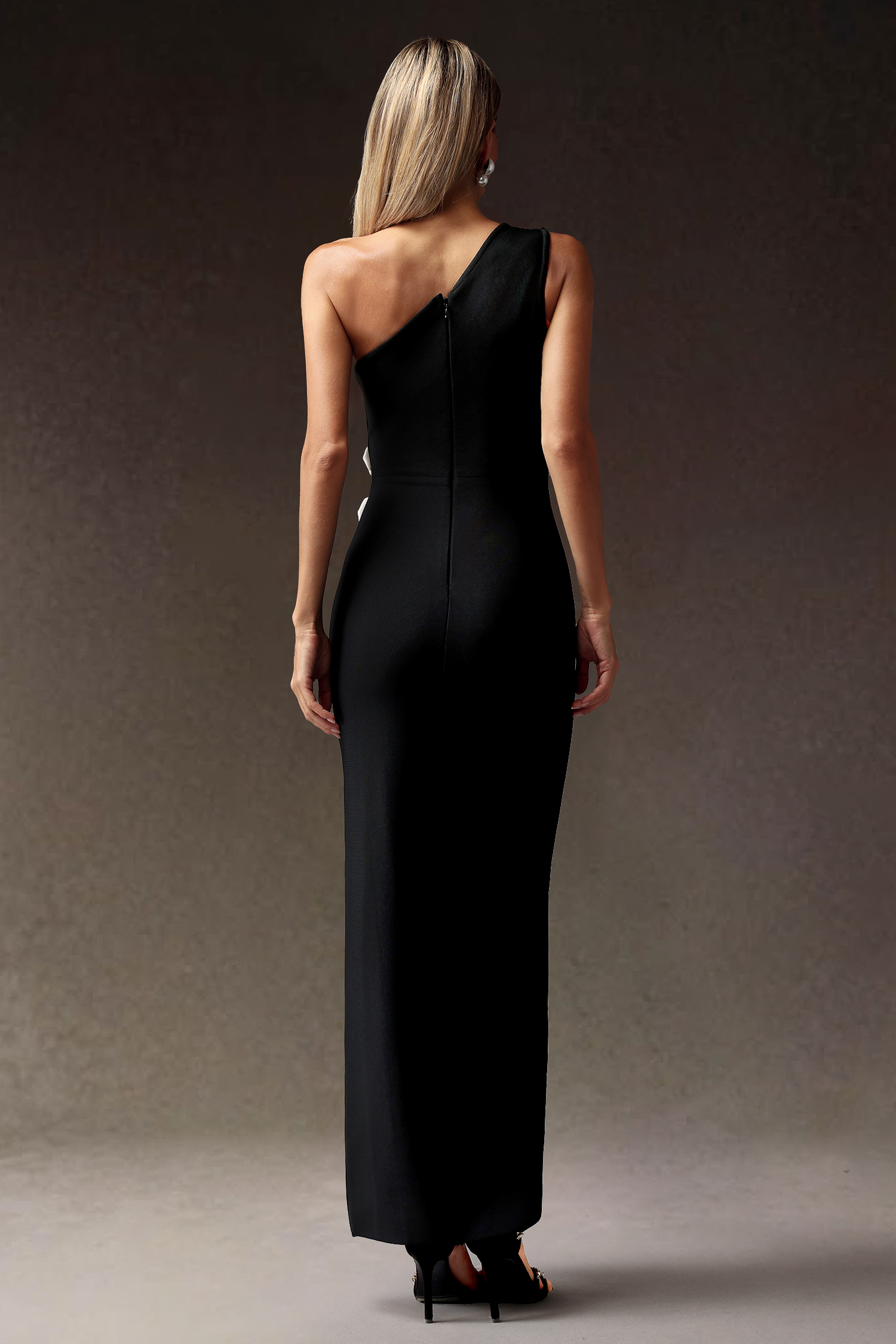 Jane Flowers High Slit One Shoulder Bandage Maxi Dress