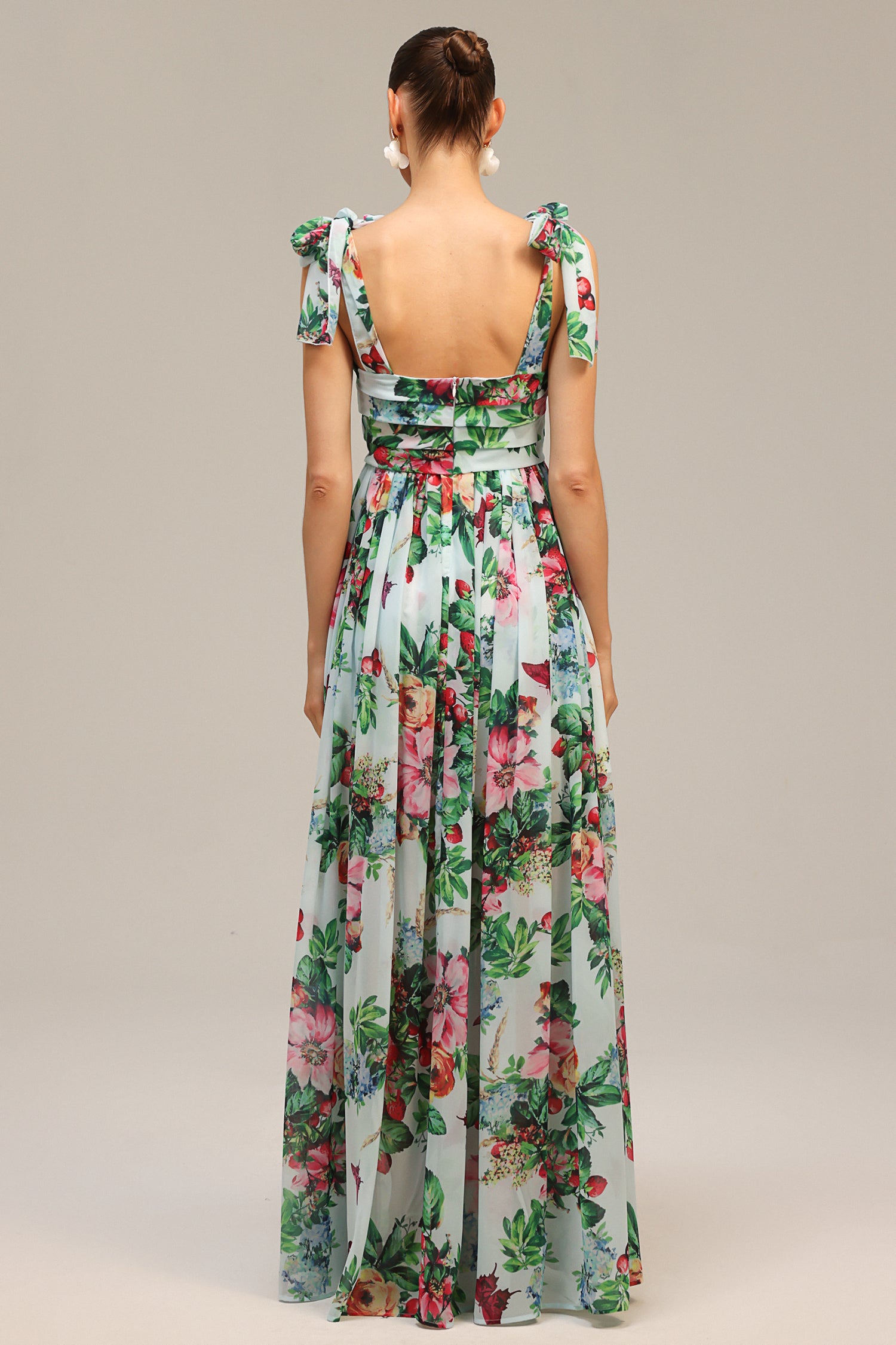 Whitley Sleeveless Bowknot Floral Printed Maxi Dress