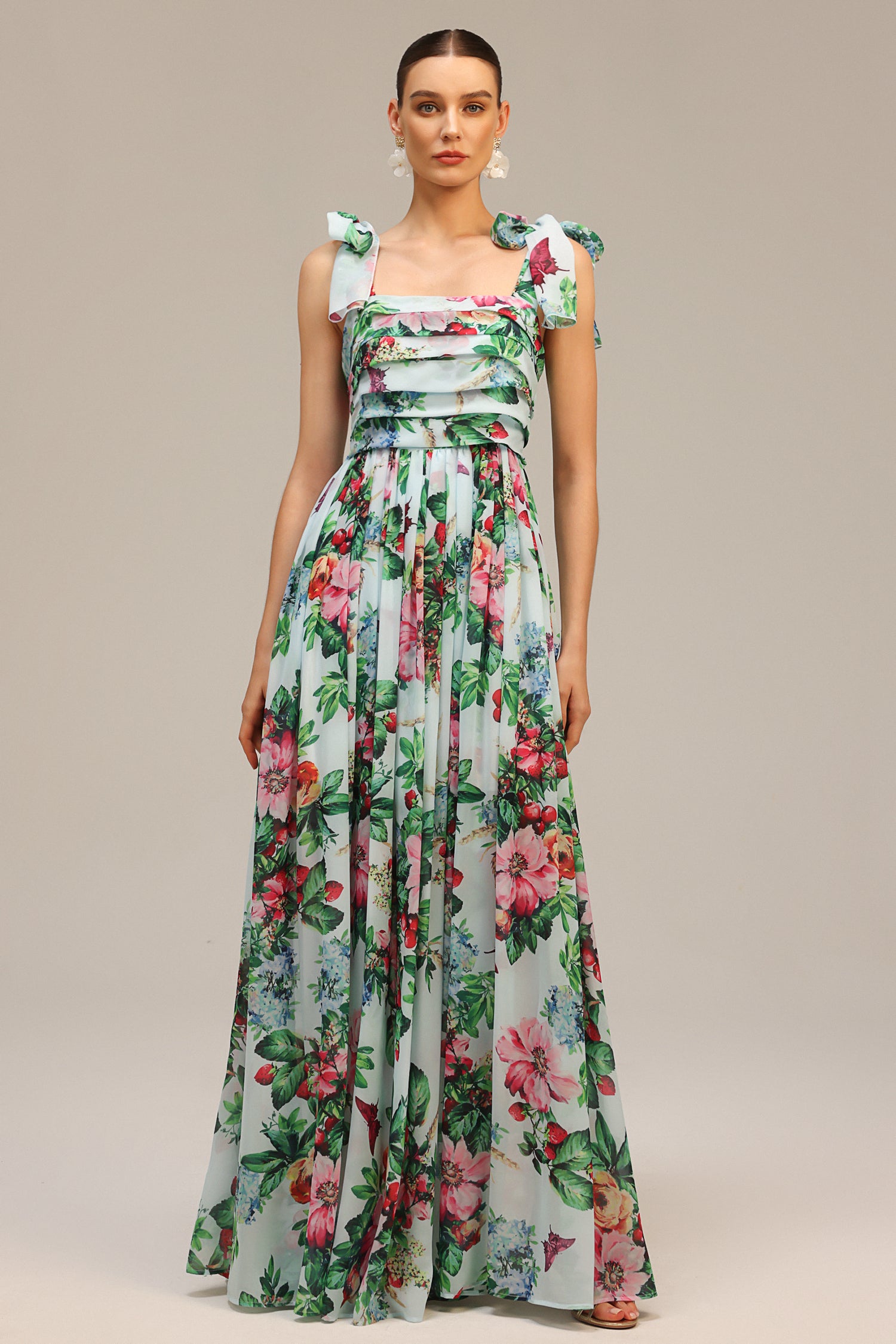 Whitley Sleeveless Bowknot Floral Printed Maxi Dress