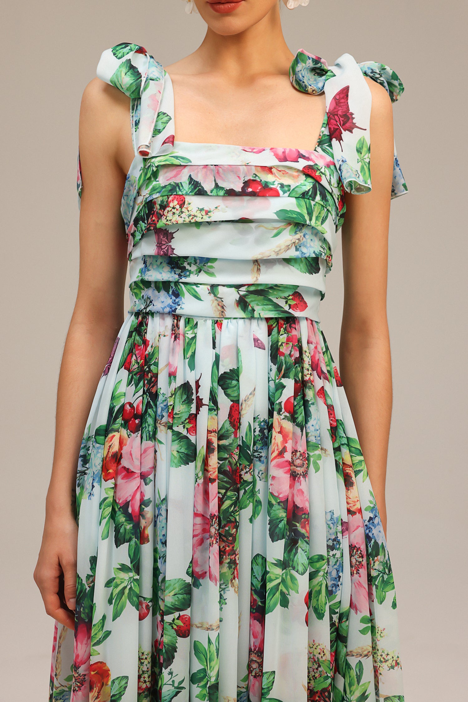 Whitley Sleeveless Bowknot Floral Printed Maxi Dress