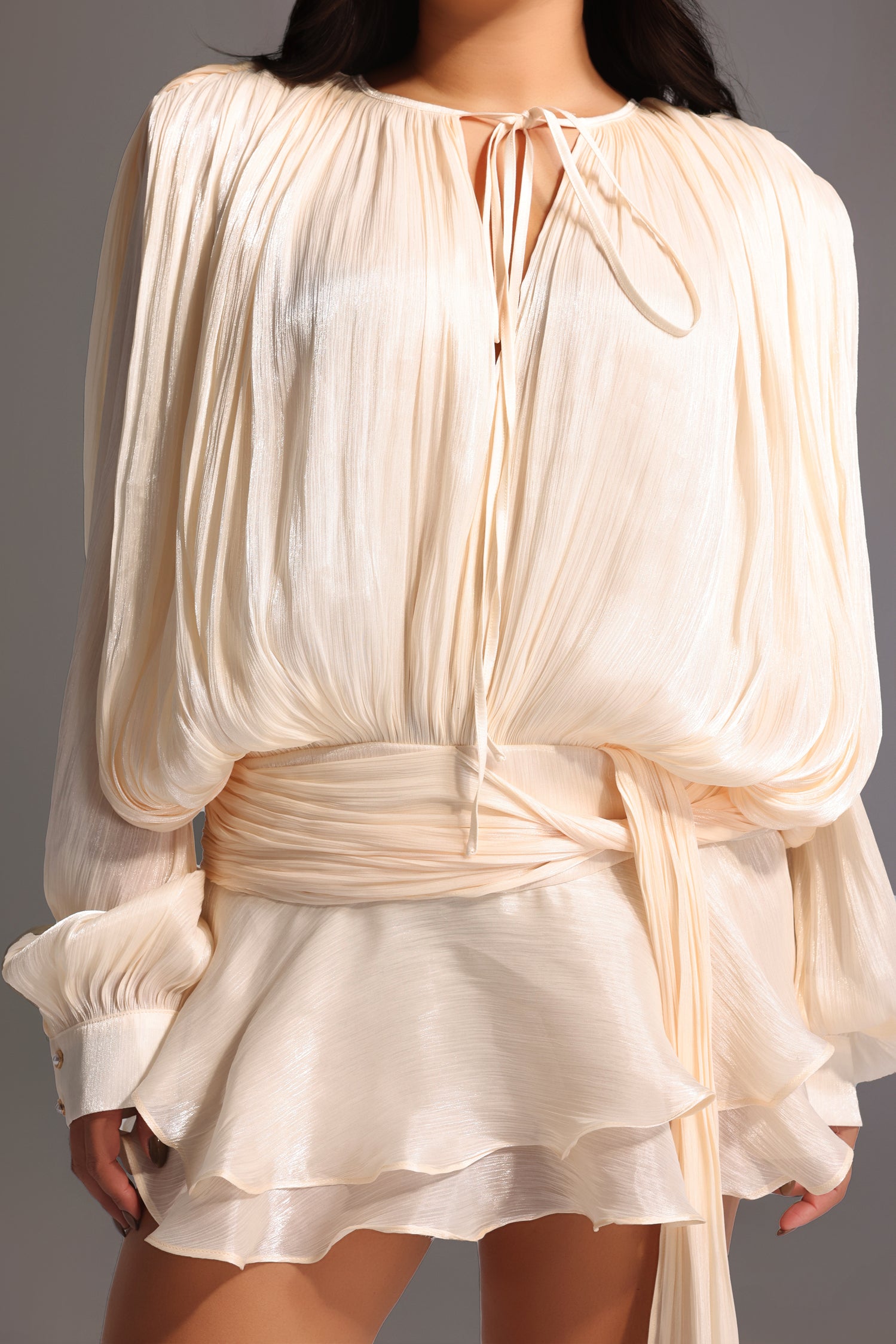 Dekia Long Sleeve Hollow Out Flounce Mini Dress