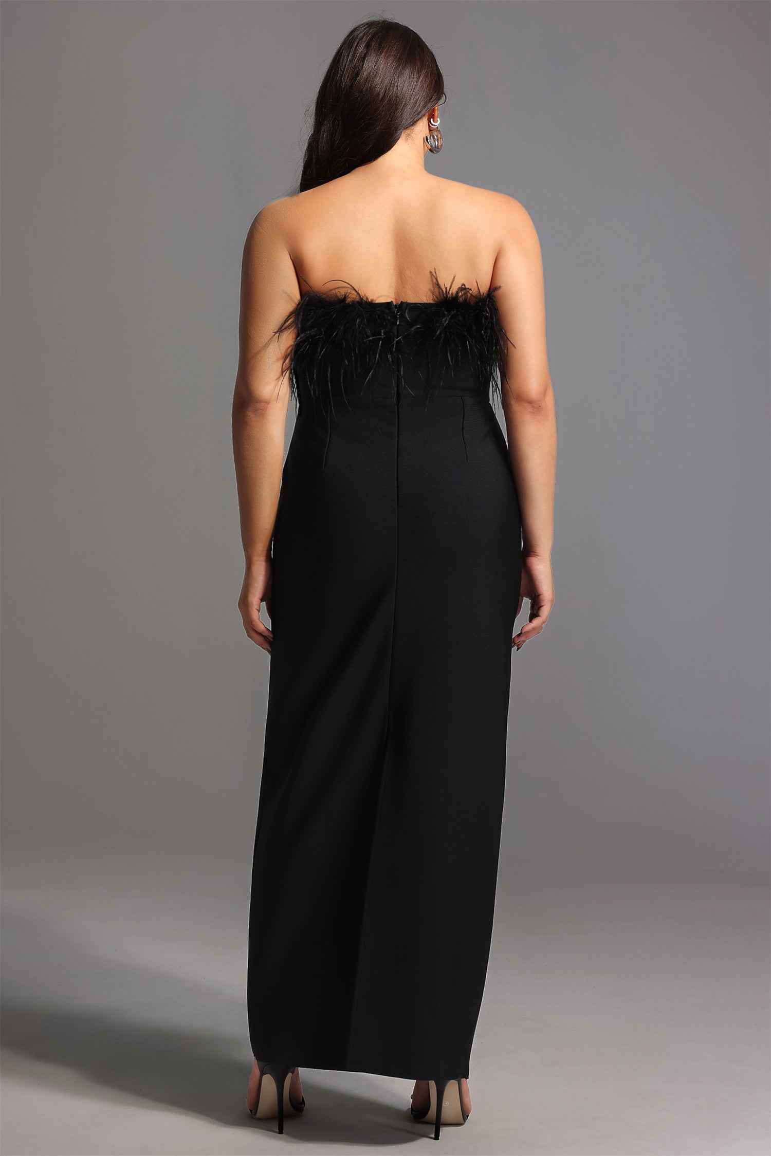 Xuliy Feather Maxi Bandage Dress