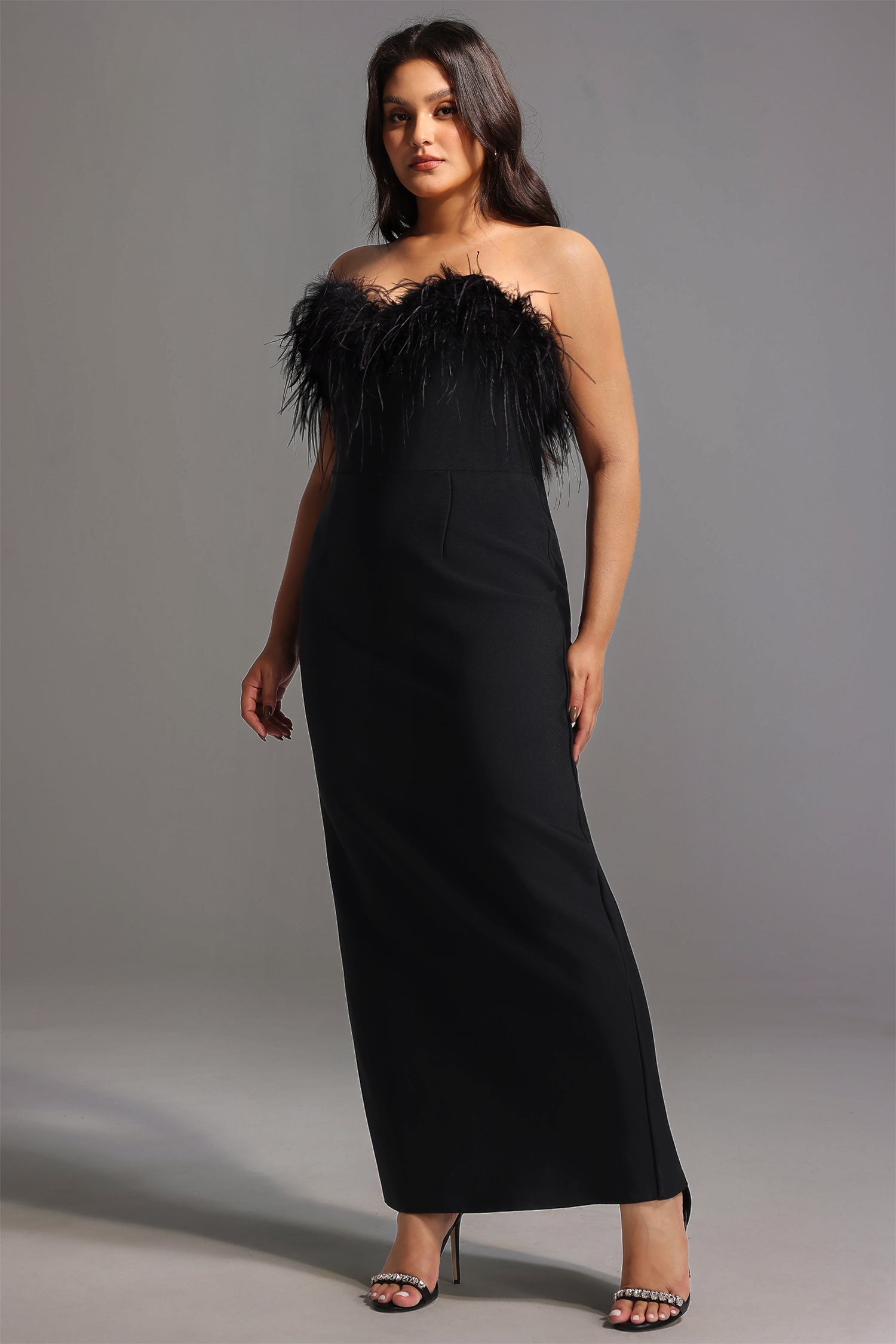 Xuliy Feather Maxi Bandage Dress