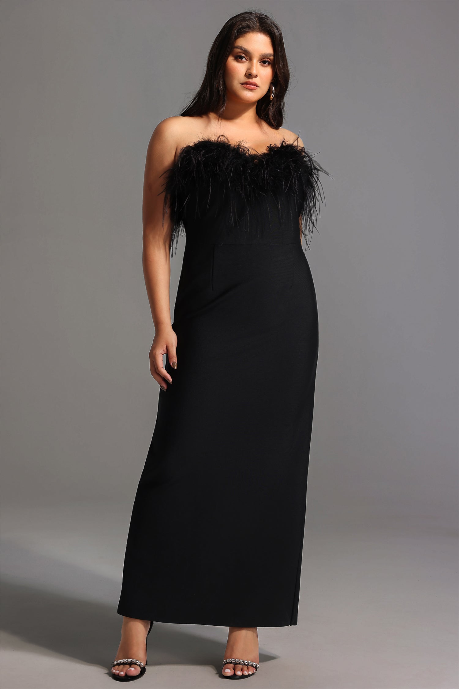 Xuliy Feather Maxi Bandage Dress