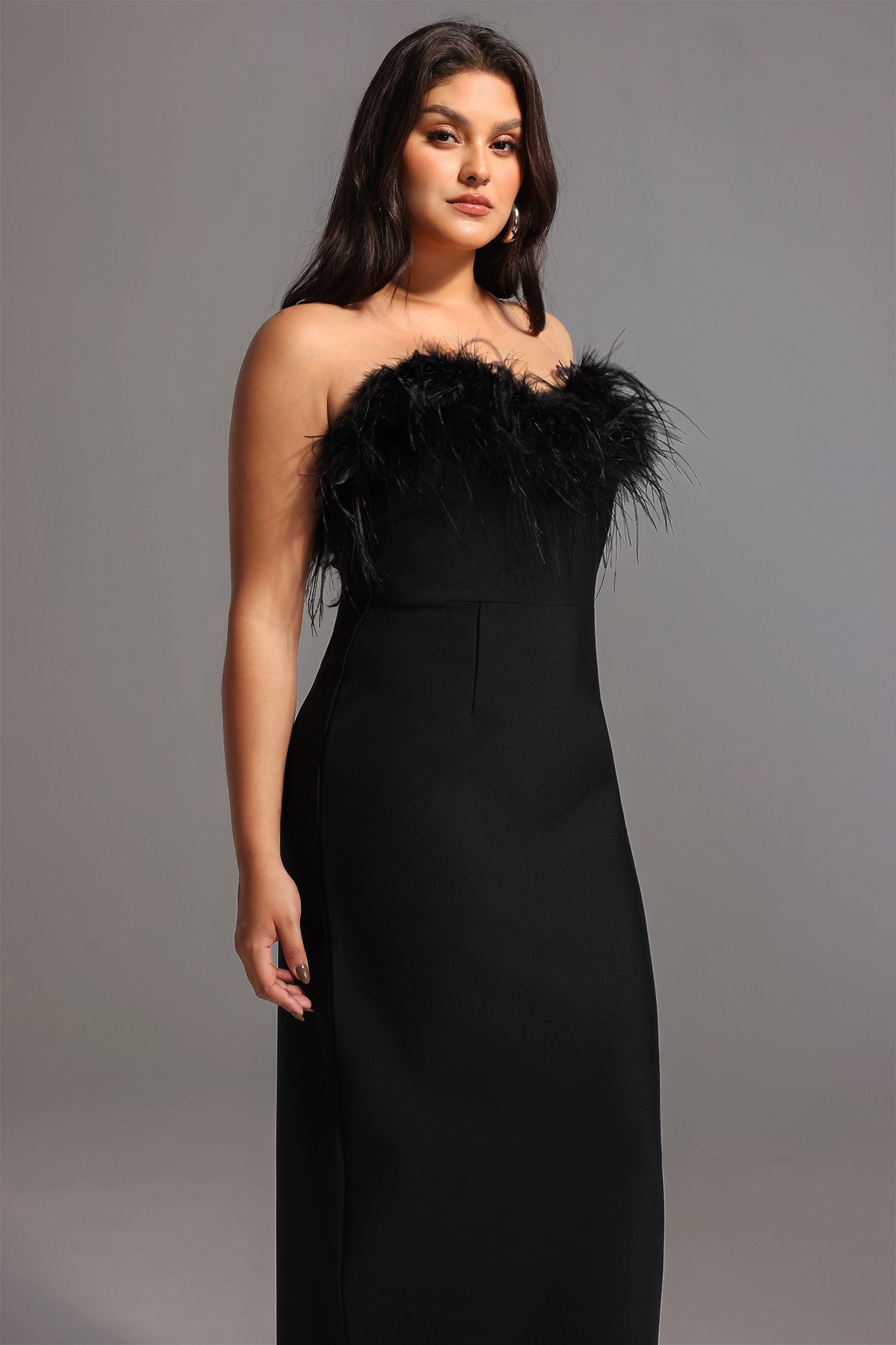 Xuliy Feather Maxi Bandage Dress